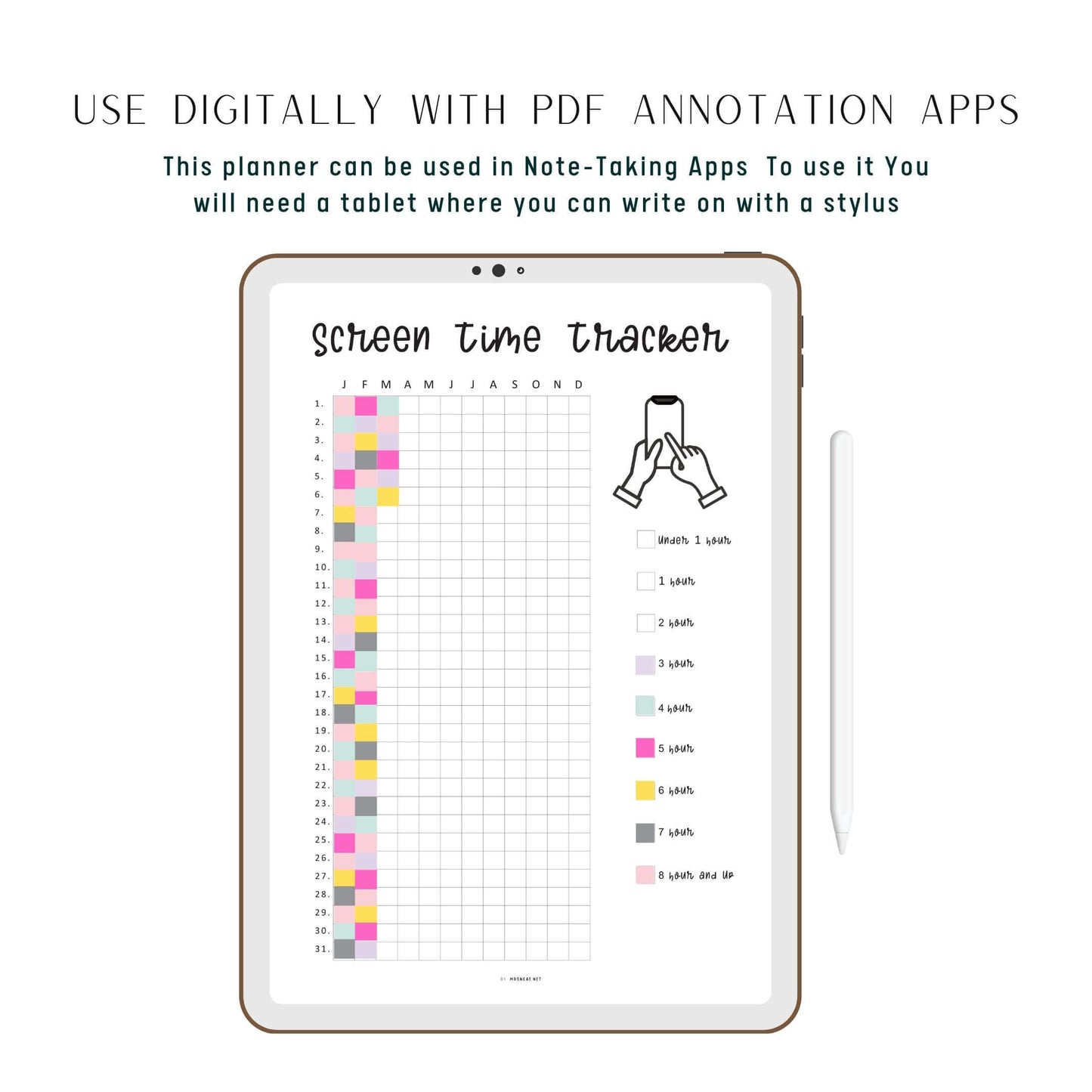 Yearly Screen Time Tracker Template PDF, Yearly Tracker, Habit Tracker, Phone Tracker, Screen Time Log, A4, A5, Letter, Half Letter, PDF, 2 Versions 