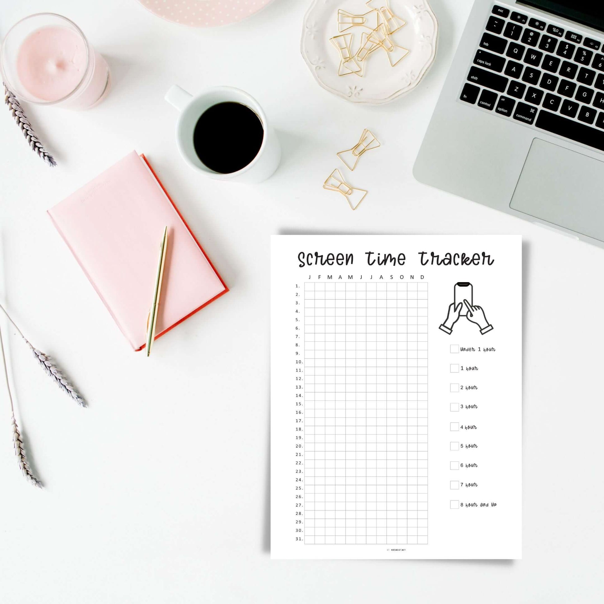 Yearly Screen Time Tracker Template PDF, Yearly Tracker, Habit Tracker, Phone Tracker, Screen Time Log, A4, A5, Letter, Half Letter, PDF, 2 Versions 