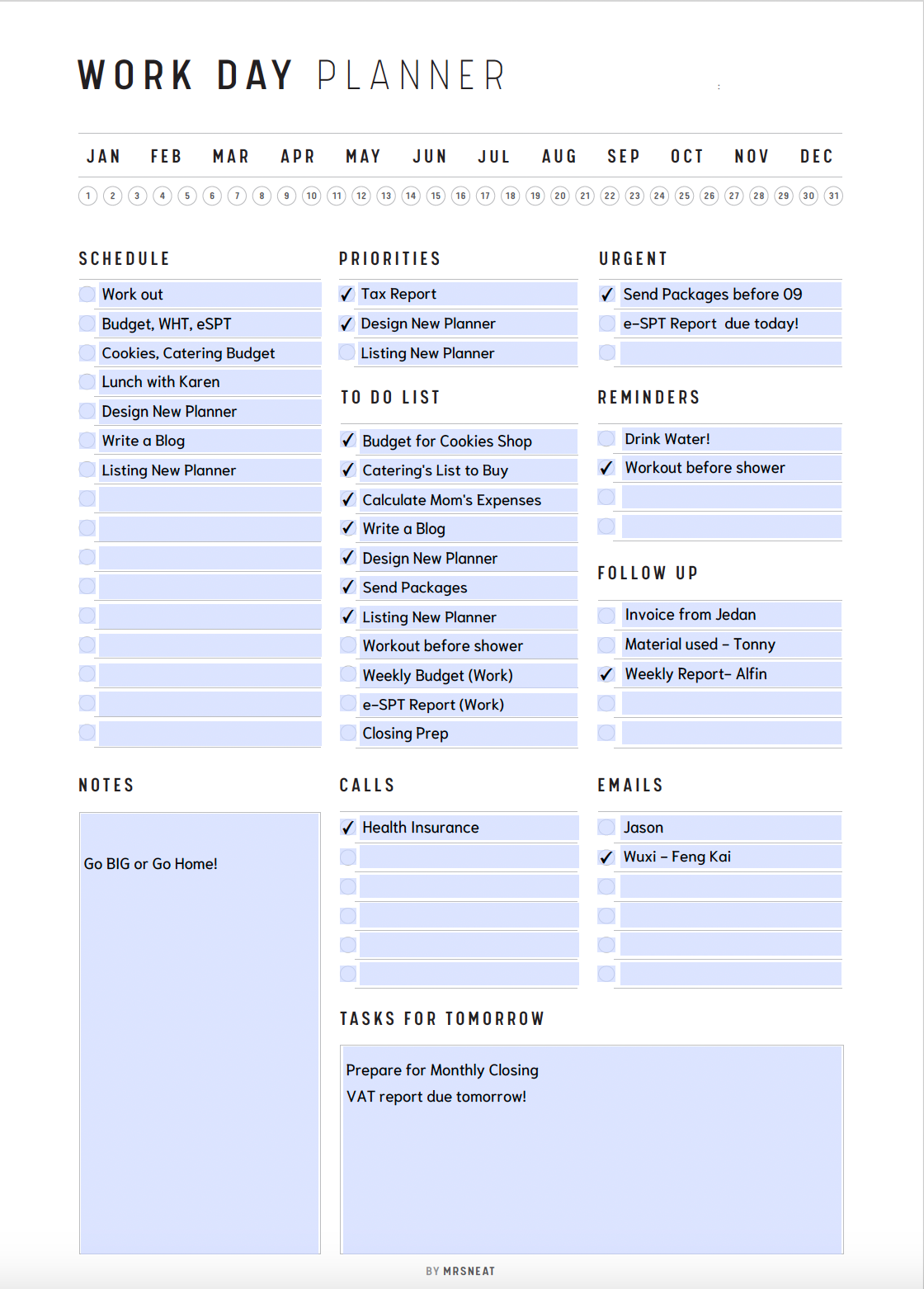 Work Day Planner Printable - M205 – mrsneat