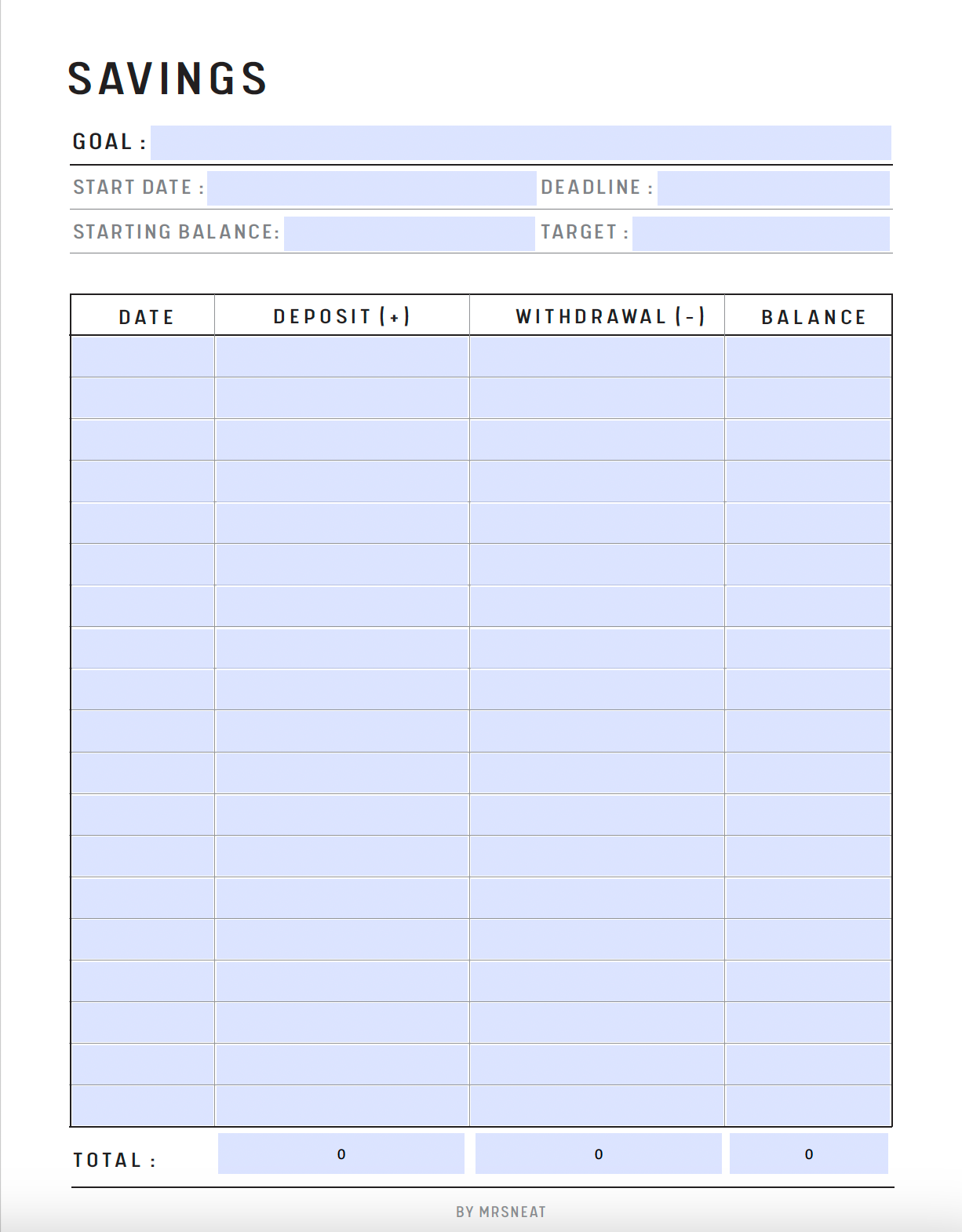 Cute, Beautiful and Minimalist Savings Tracker Printable, Fillable PDF, Digital Planner, A4, A5, Letter, Half Letter