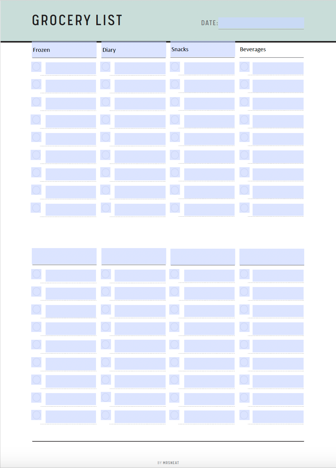 Fillable Grocery List Printable, Grocery Planner Template, Food Shopping List, Shopping List, PDF, 5 colors, A4, A5, Letter, Half Letter