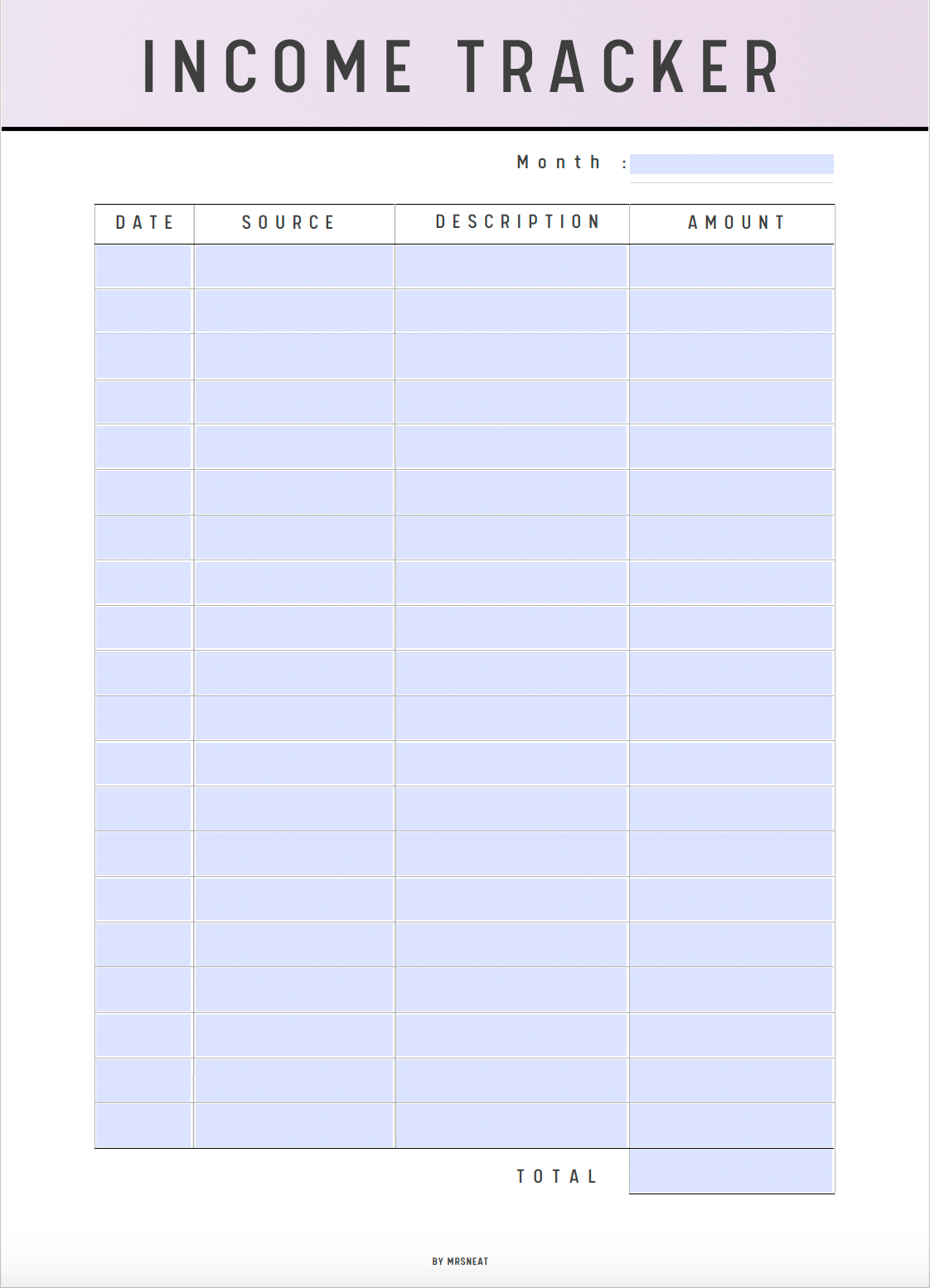 Income Tracker Printable Planner, A4, A5, Letter, Yellow Planner, Purple Planner, Pink Planner, Green Planner, Blue Planner, PDF Fillable, Printable Planner