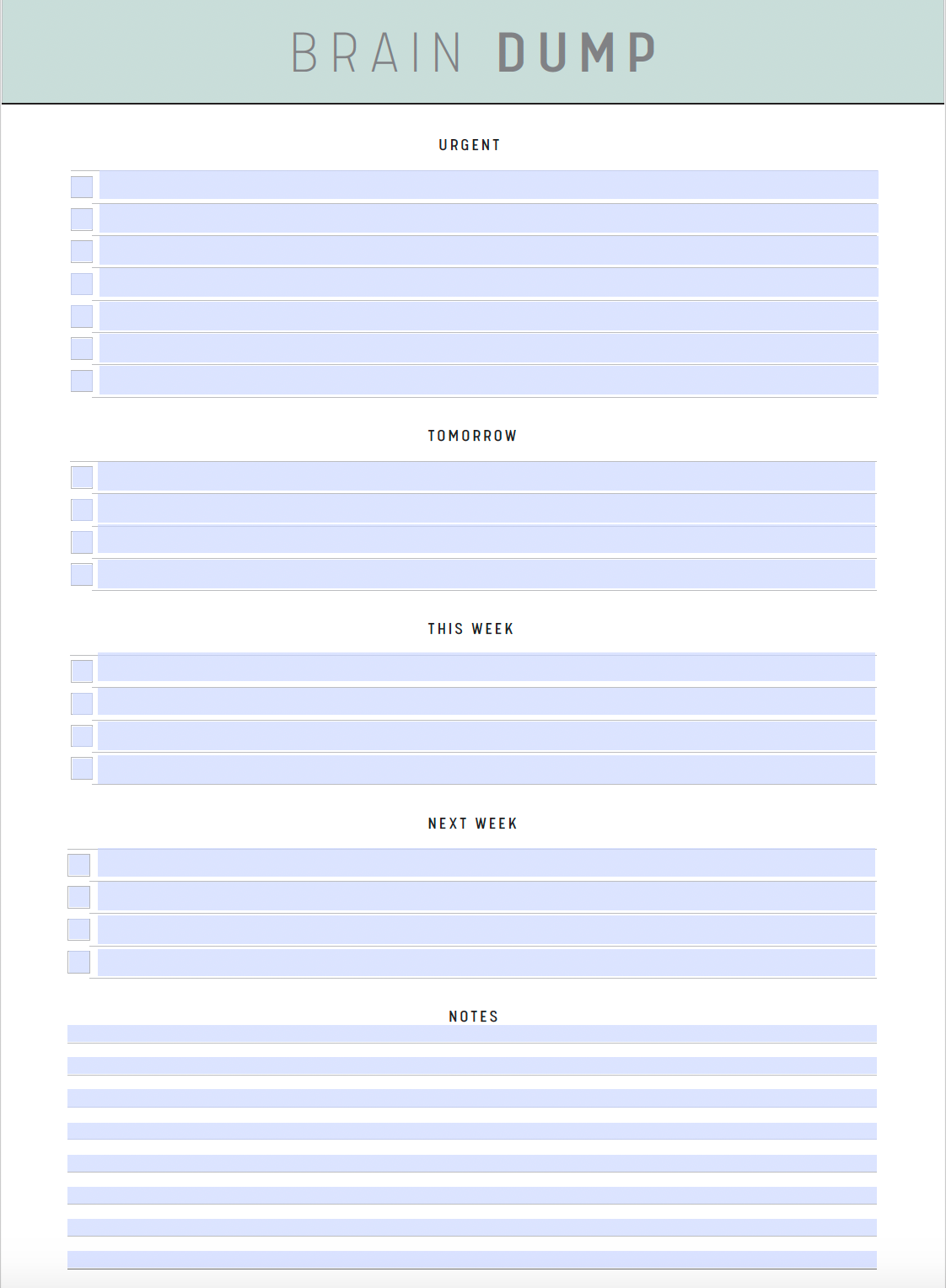 Brain Dump Template PDF, Digital Planner, PDF Fillable, 5 Colors