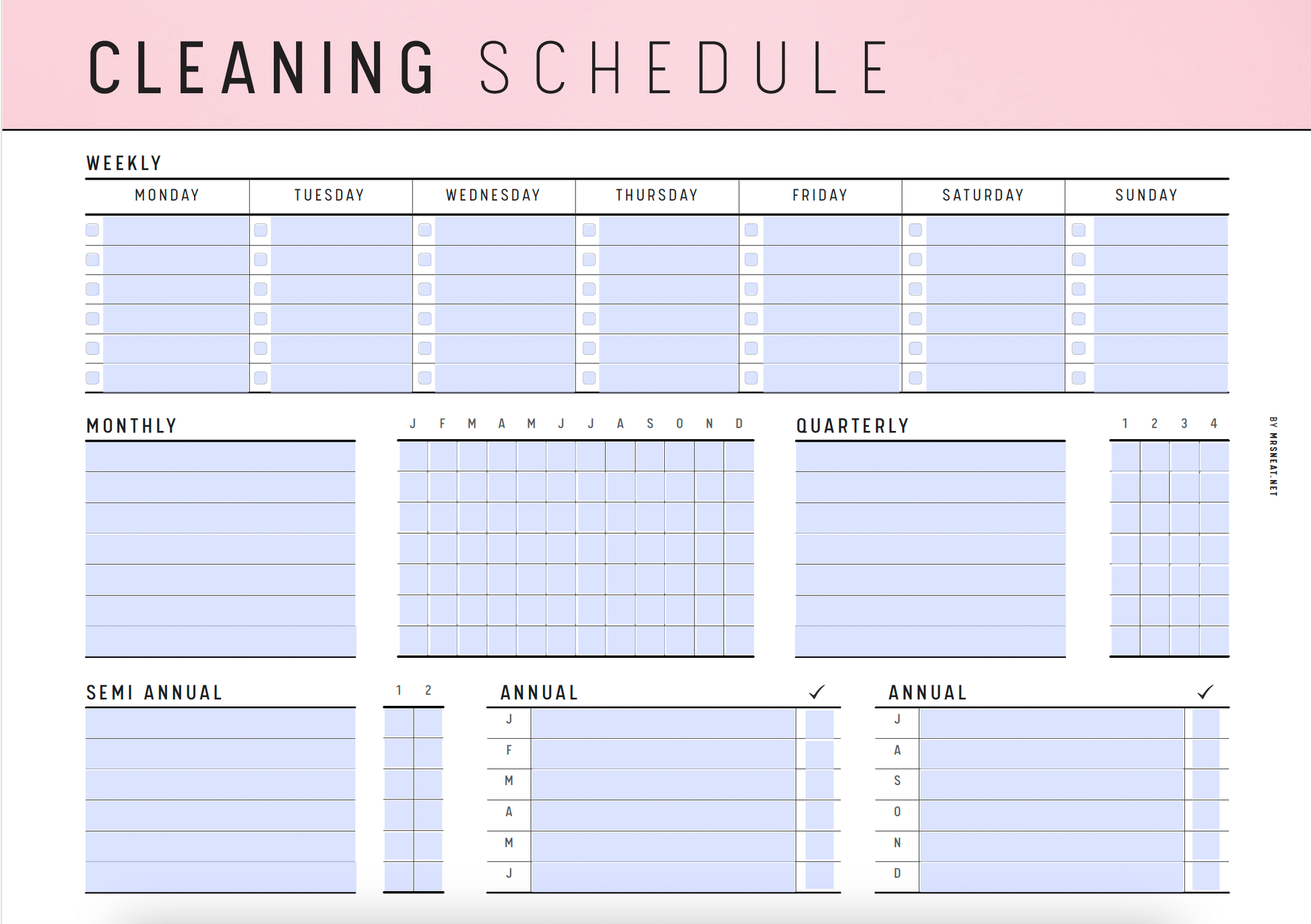 Printable Cleaning Schedule Template PDF, 6 colors, 2 versions, A4, Letter, PDF Fillable, Digital Planner, Printable Planner