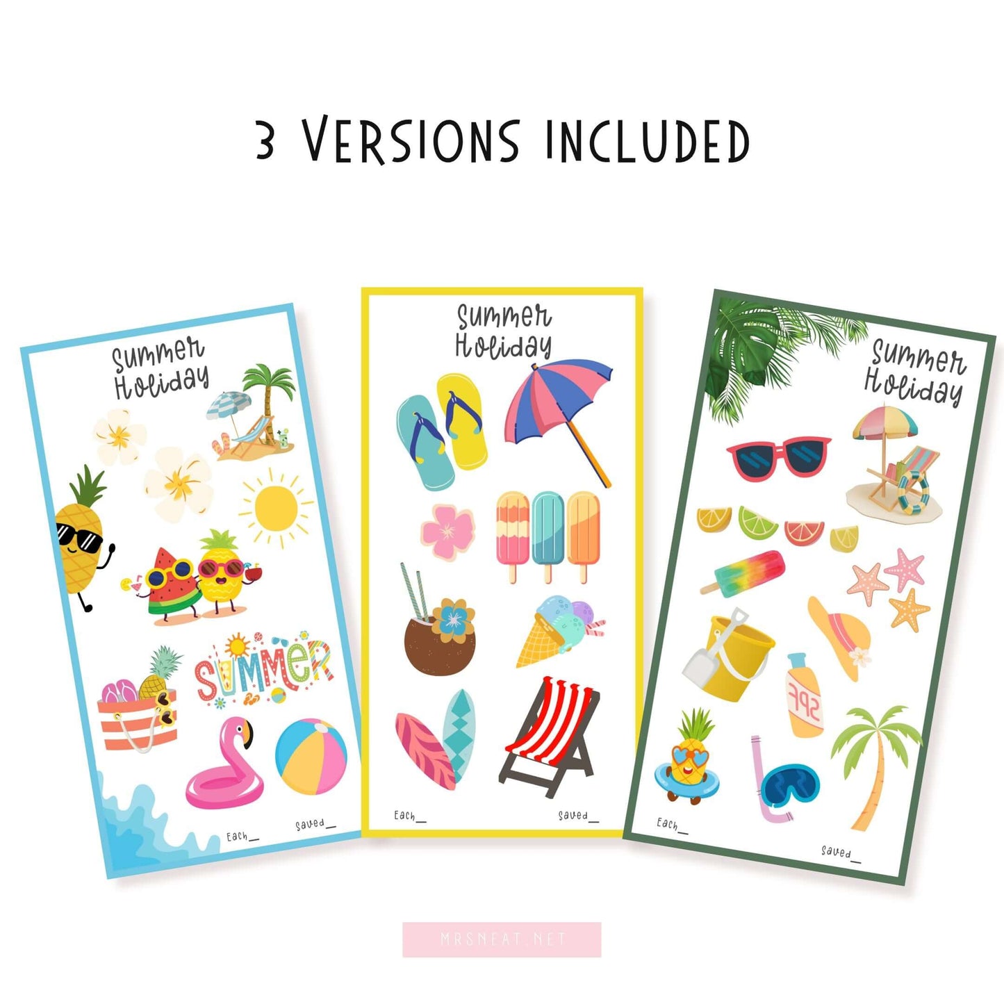 Colorful Summer Holiday Fund Savings Challenge, A6, Printable, 3 versions, PDF