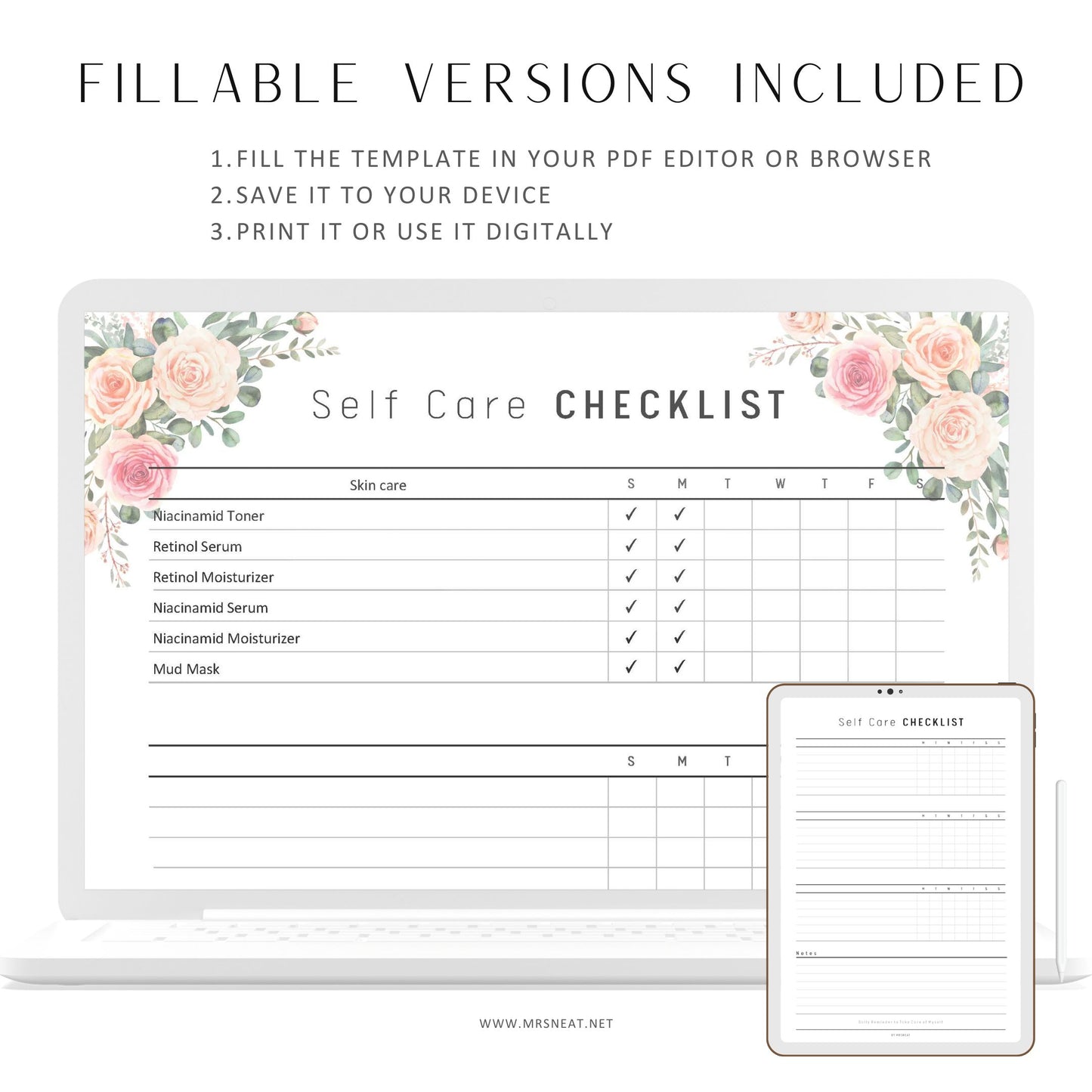 Fillable Self care planner, Self care checklist, Self care Journal, Wellness Journal, Wellness Tracker, Self Care Tracker, Weekly Tracker