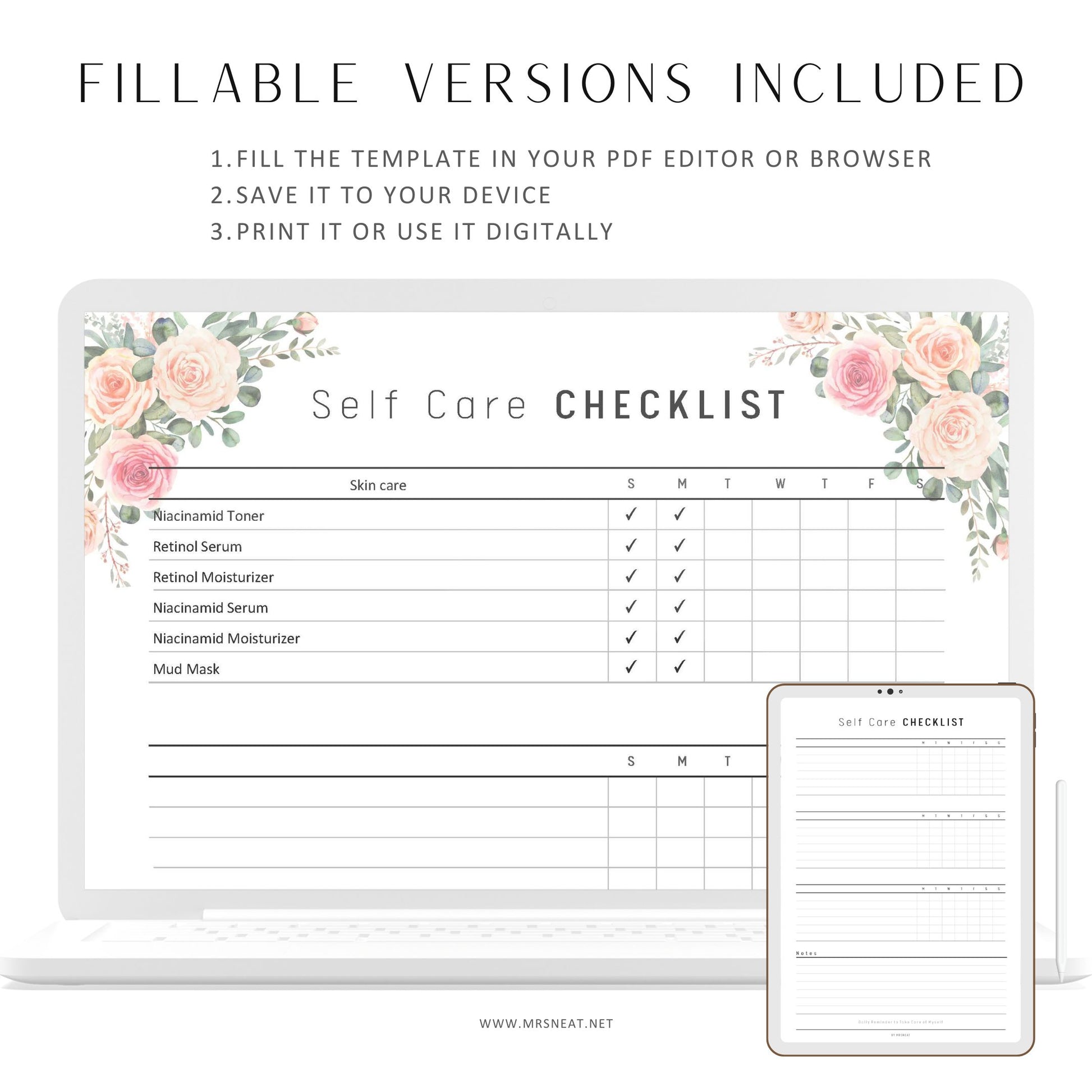 Fillable Self care planner, Self care checklist, Self care Journal, Wellness Journal, Wellness Tracker, Self Care Tracker, Weekly Tracker