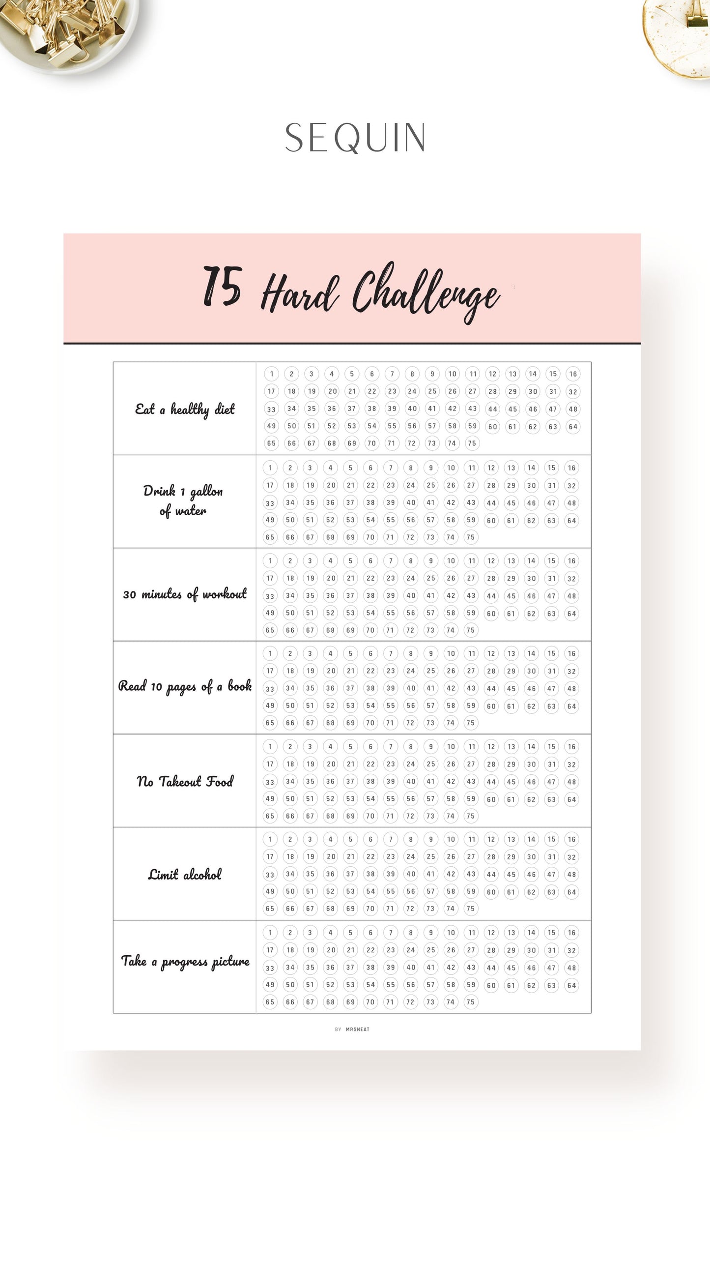 Sequin Printable 75 Hard Challenge Template