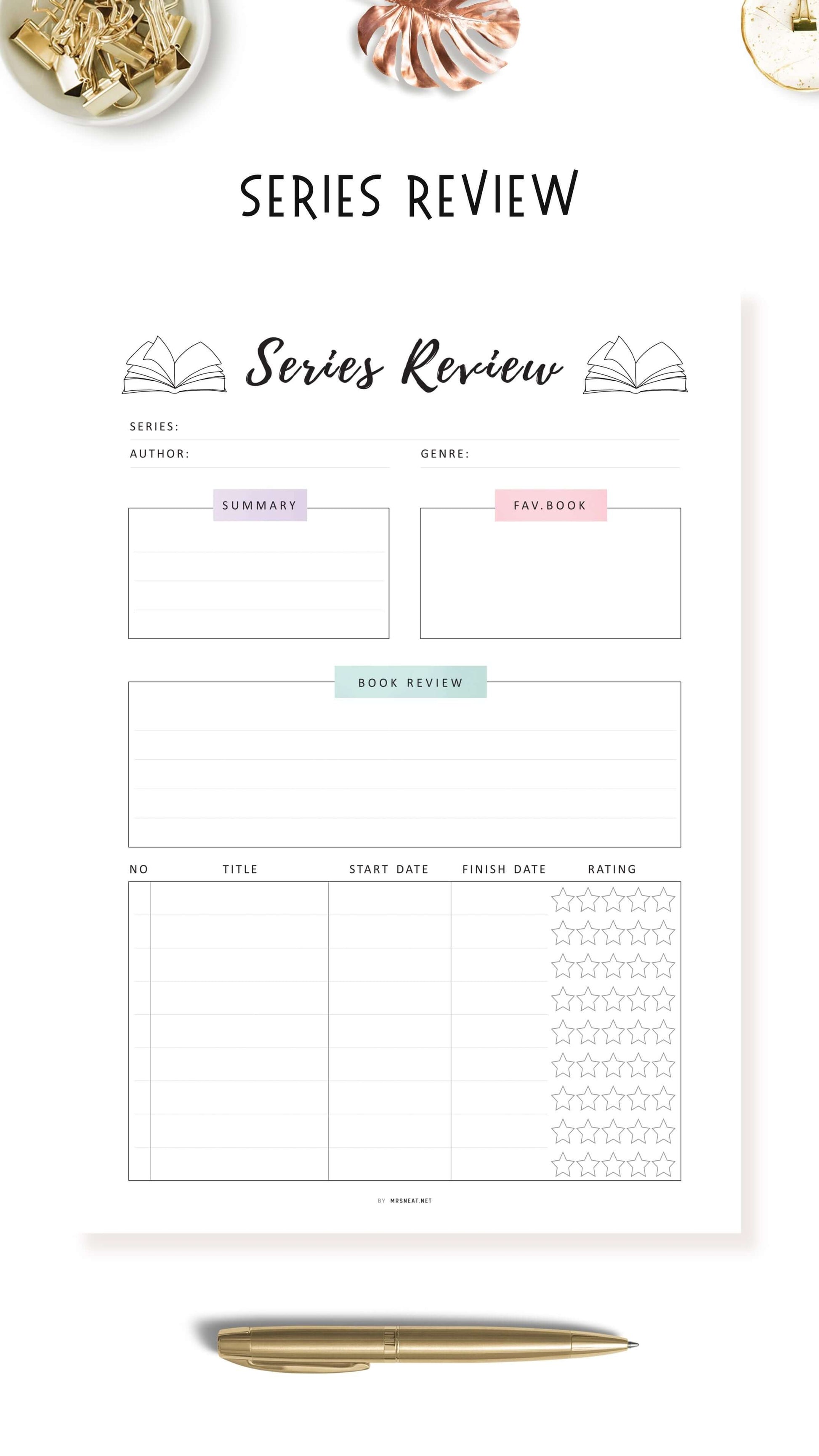 Series Review Tracker Template Printable, A4, A5, Letter, Half Letter, Colorful Page, Digital Planner, Fillable version PDF