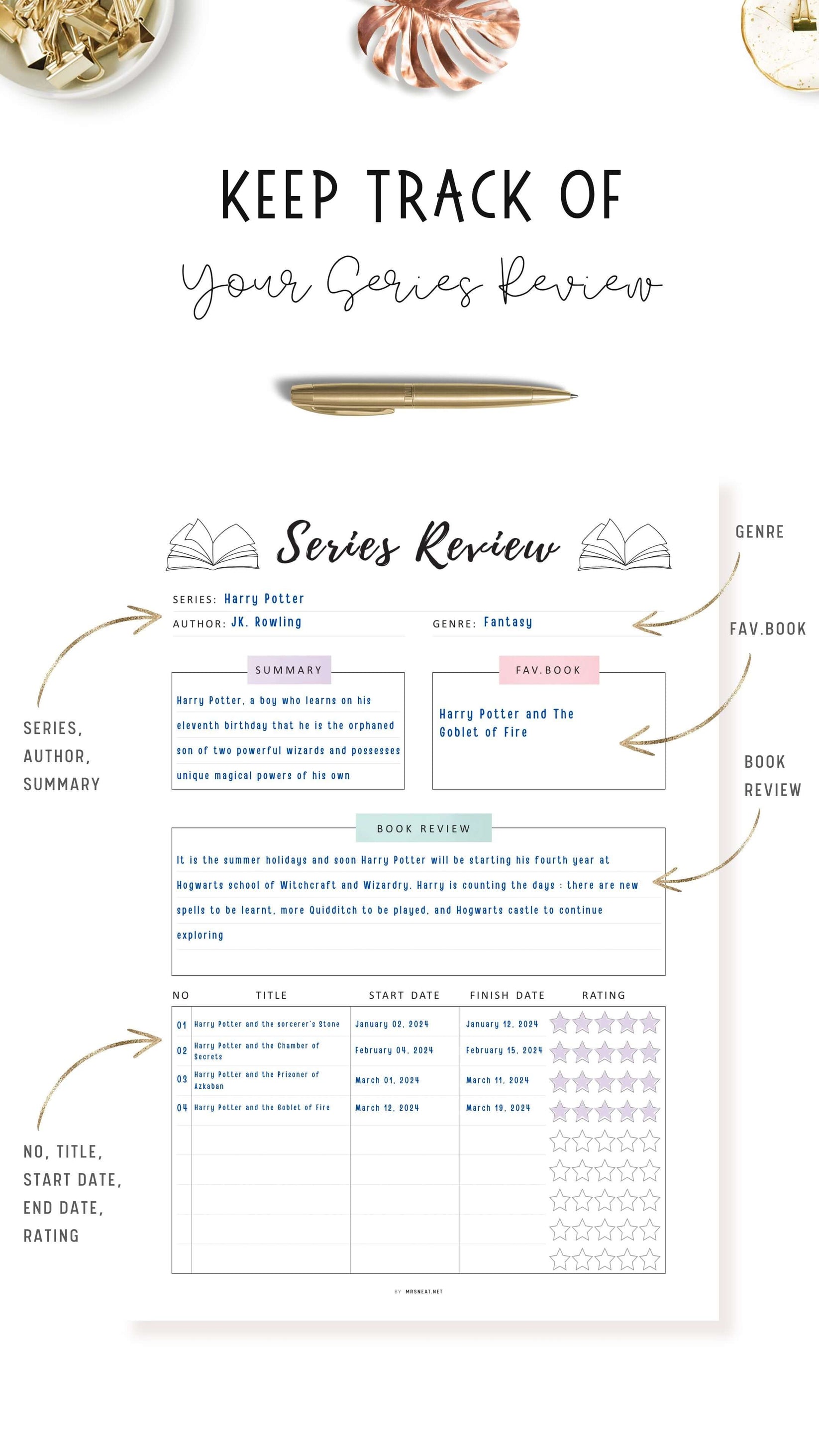 Series Review Tracker Printable Mrsneat
