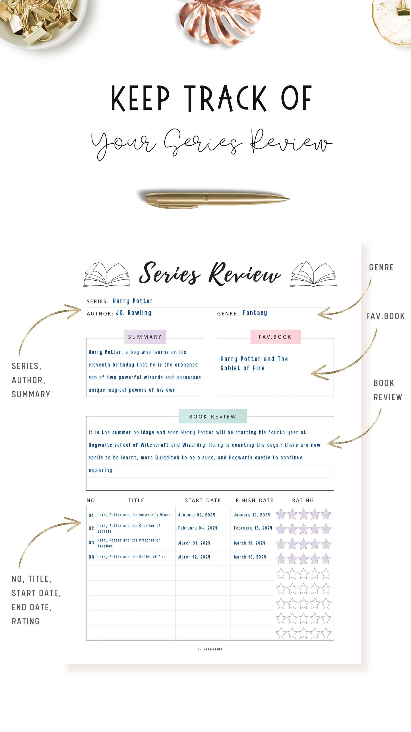 Series Review Tracker Template Printable, A4, A5, Letter, Half Letter, Colorful Page, Digital Planner, Fillable version PDF