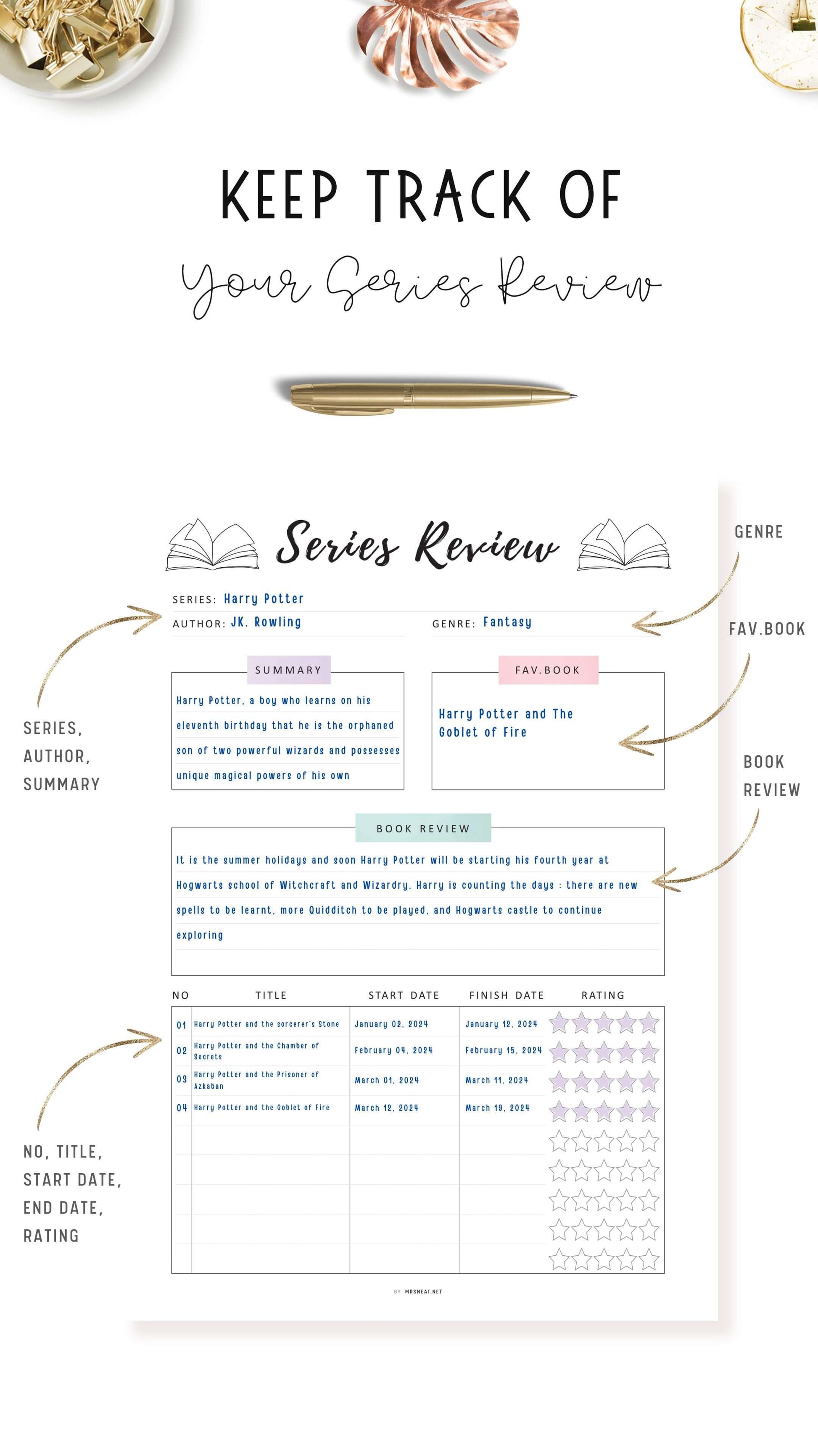 Series Review Tracker Template Printable, A4, A5, Letter, Half Letter, Colorful Page, Digital Planner, Fillable version PDF