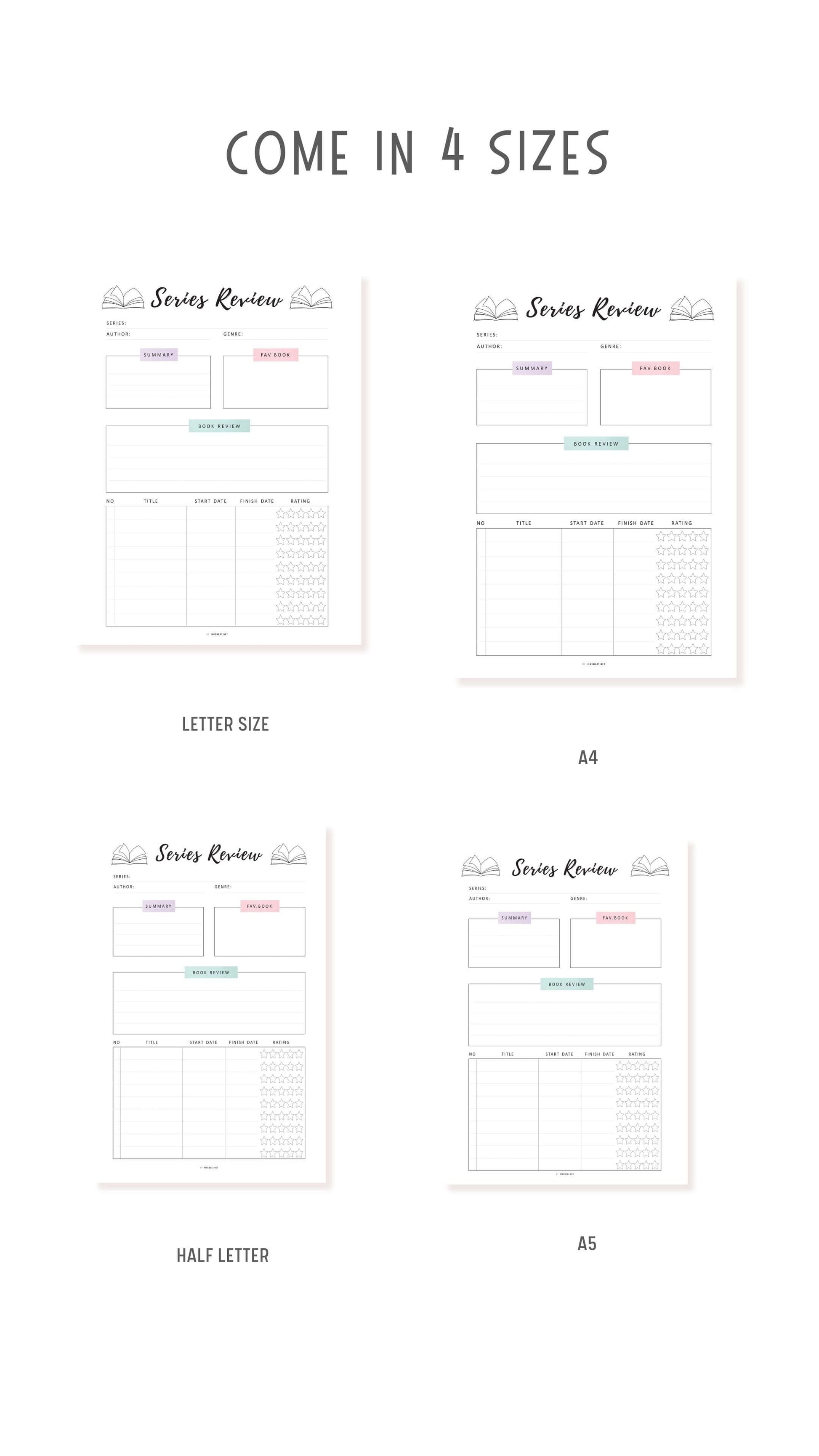 Series Review Tracker Template Printable, A4, A5, Letter, Half Letter, Colorful Page, Digital Planner, Fillable version PDF