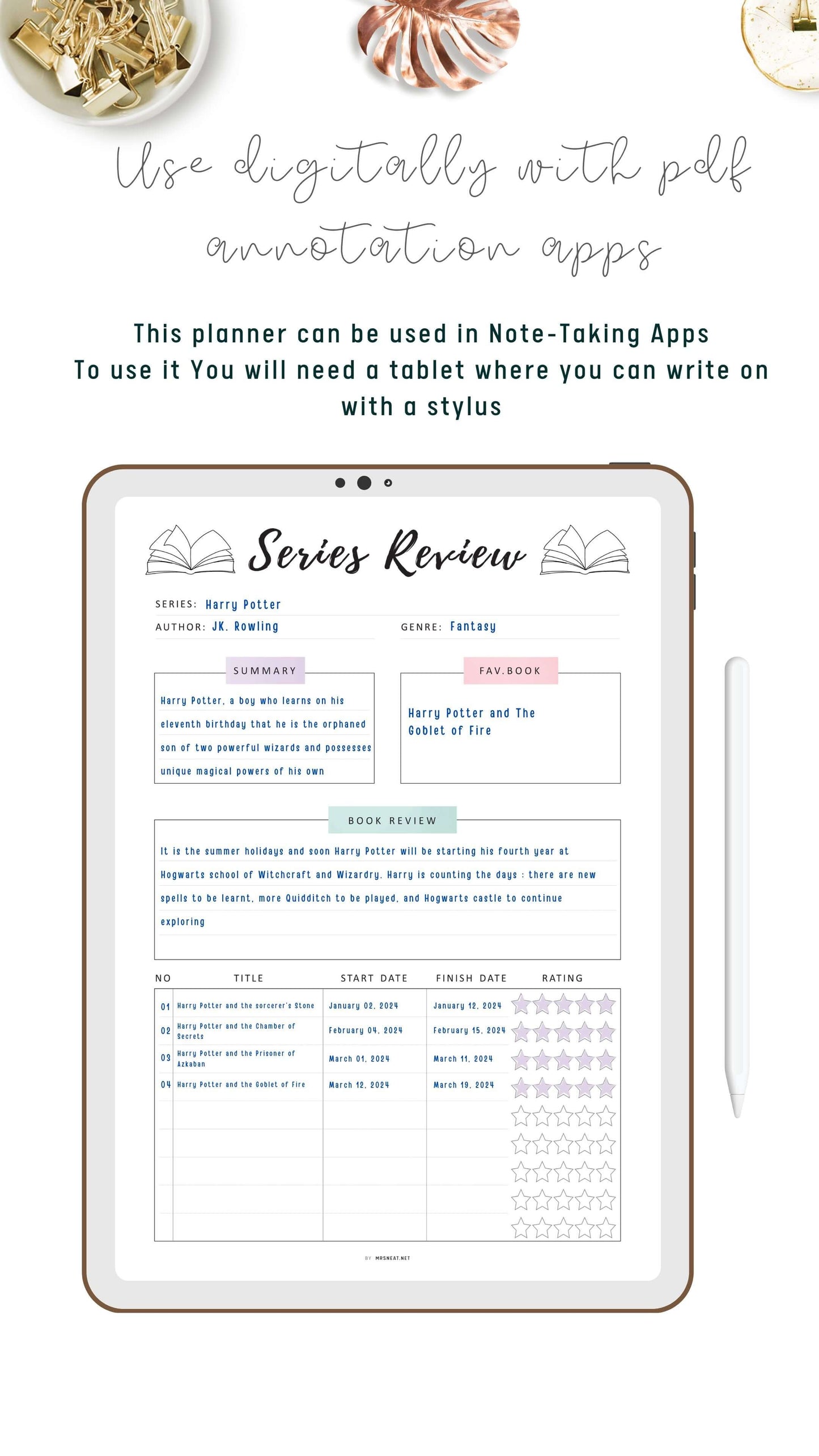 Series Review Tracker Template Printable, A4, A5, Letter, Half Letter, Colorful Page, Digital Planner, Fillable version PDF