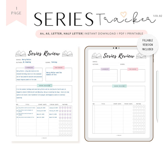 Series Review Tracker Template Printable, A4, A5, Letter, Half Letter, Colorful Page, Digital Planner, Fillable version PDF