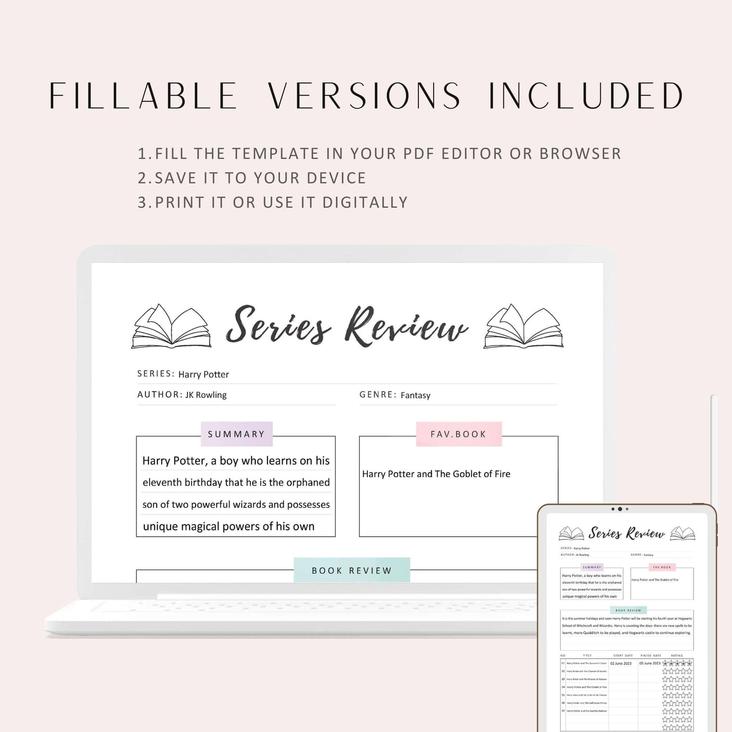 Series Review Tracker Template Printable, A4, A5, Letter, Half Letter, Colorful Page, Digital Planner, Fillable version PDF