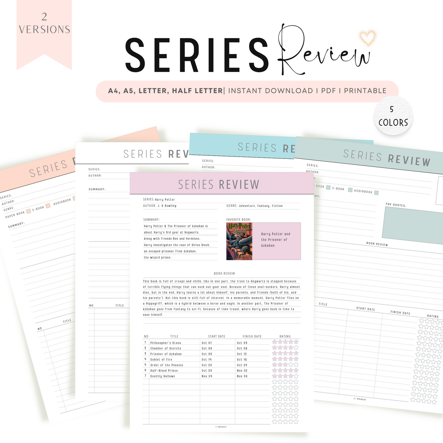 Book Series Review Template printable