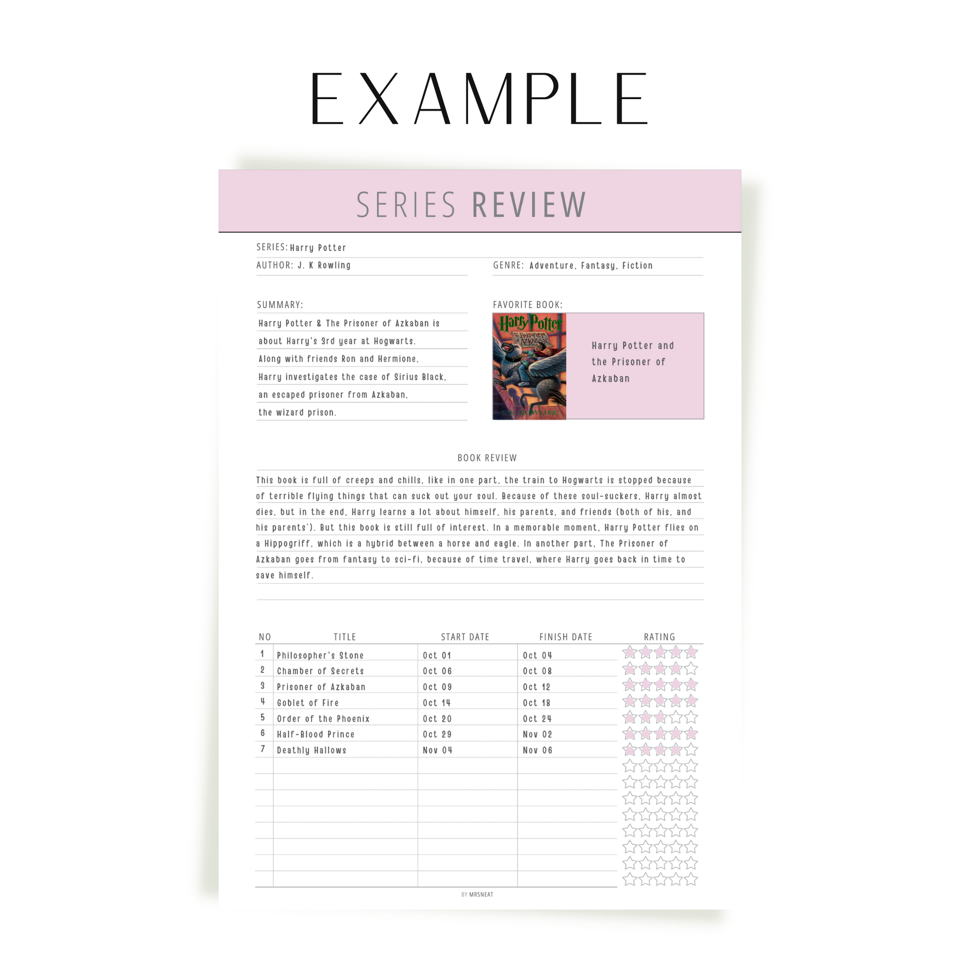 Book Series Review Template PDF
