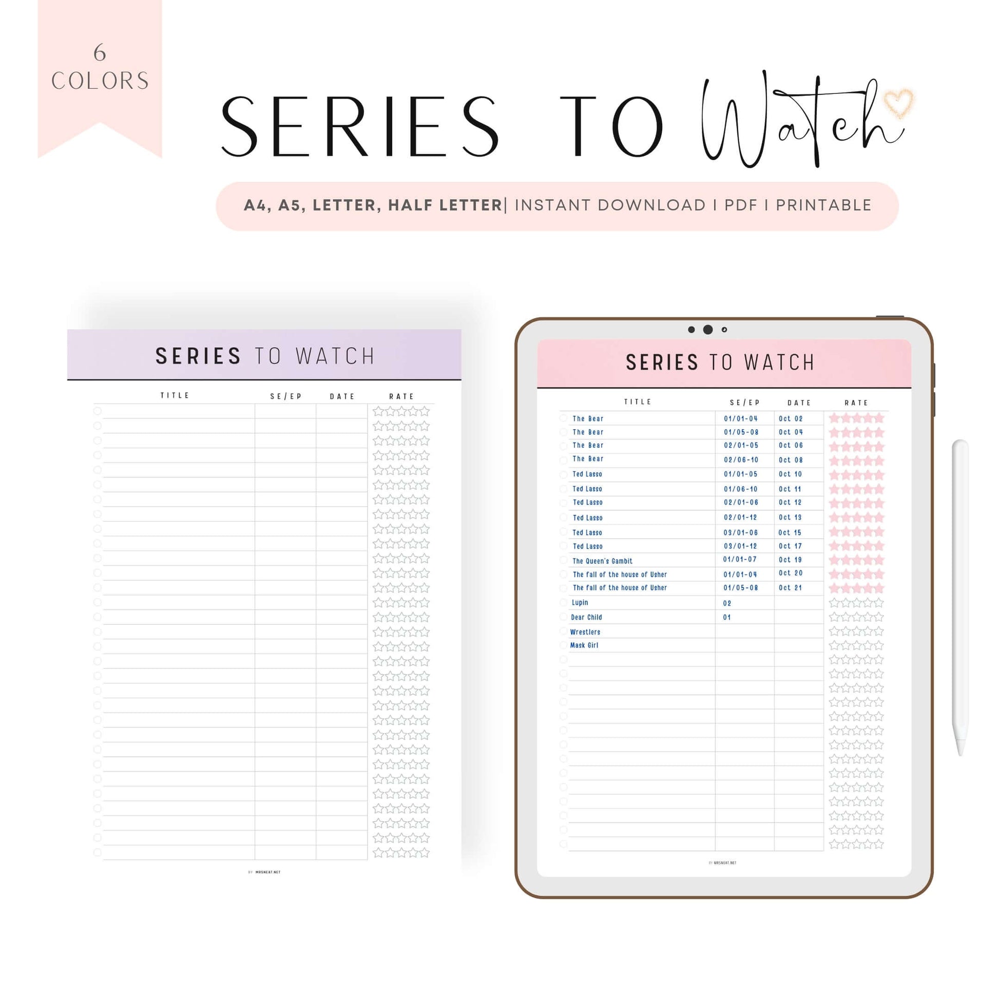 Series To Watch template Printable