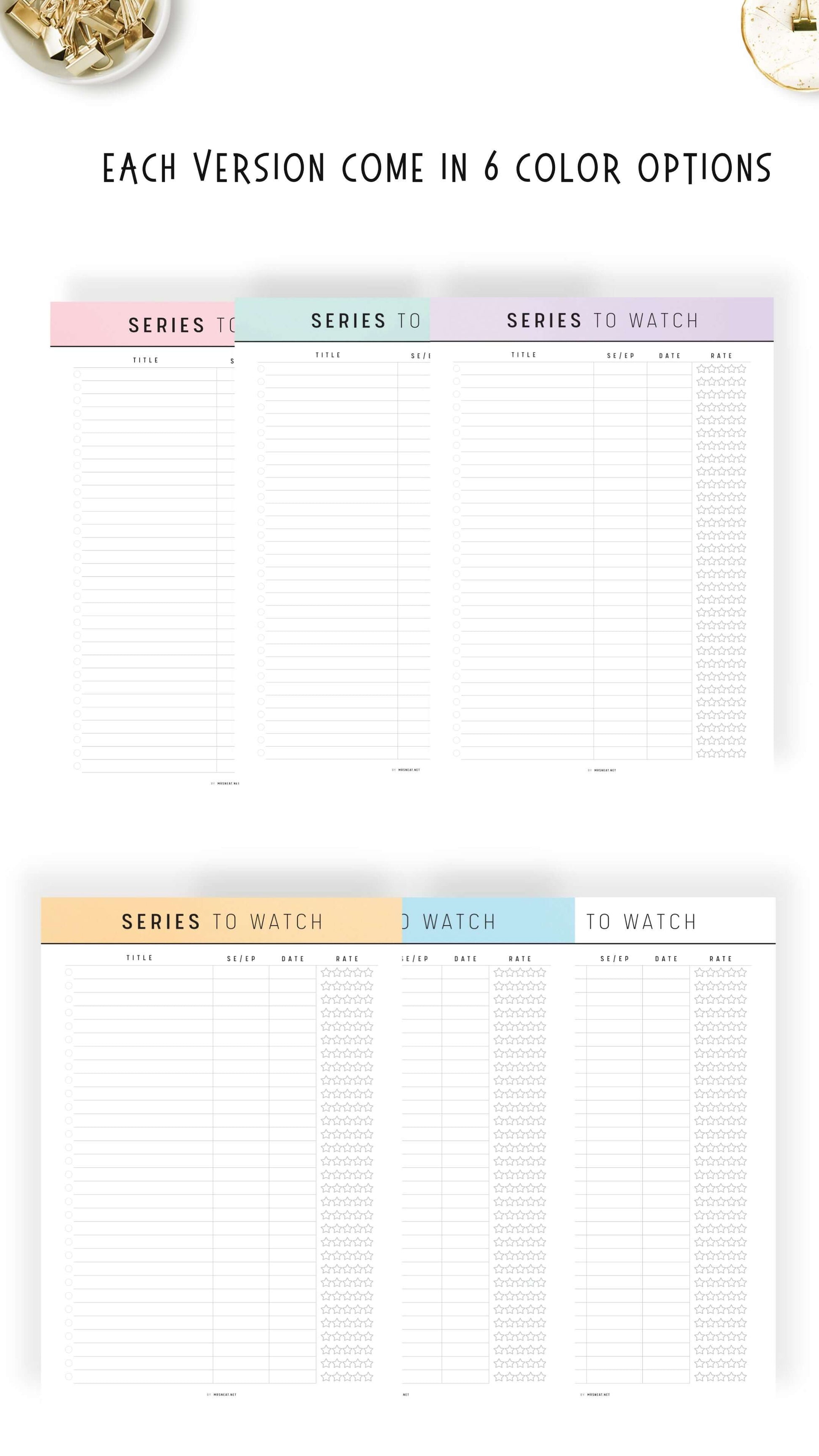 6 colors Series To Watch template Printable