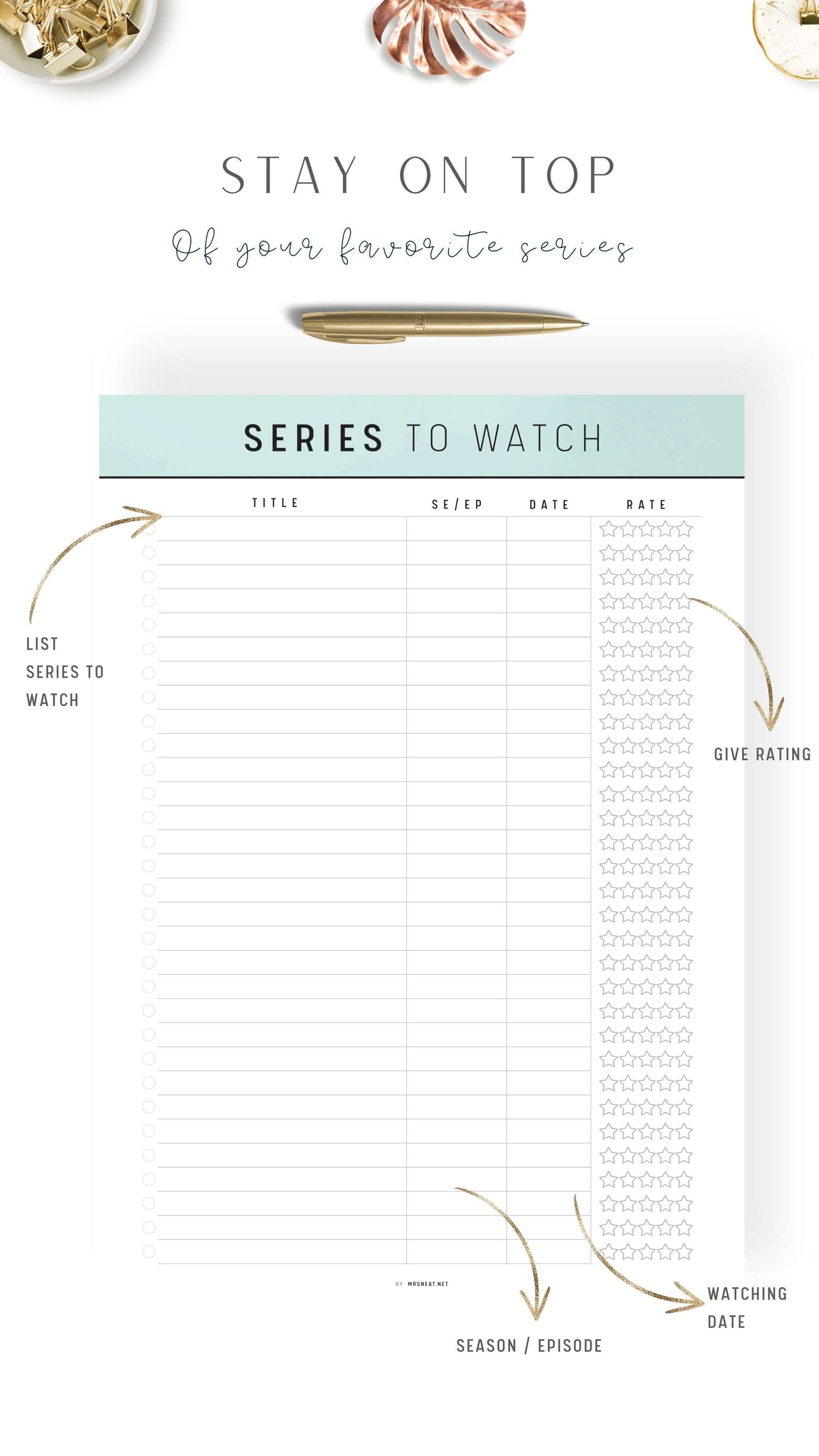 Series To Watch template Printable