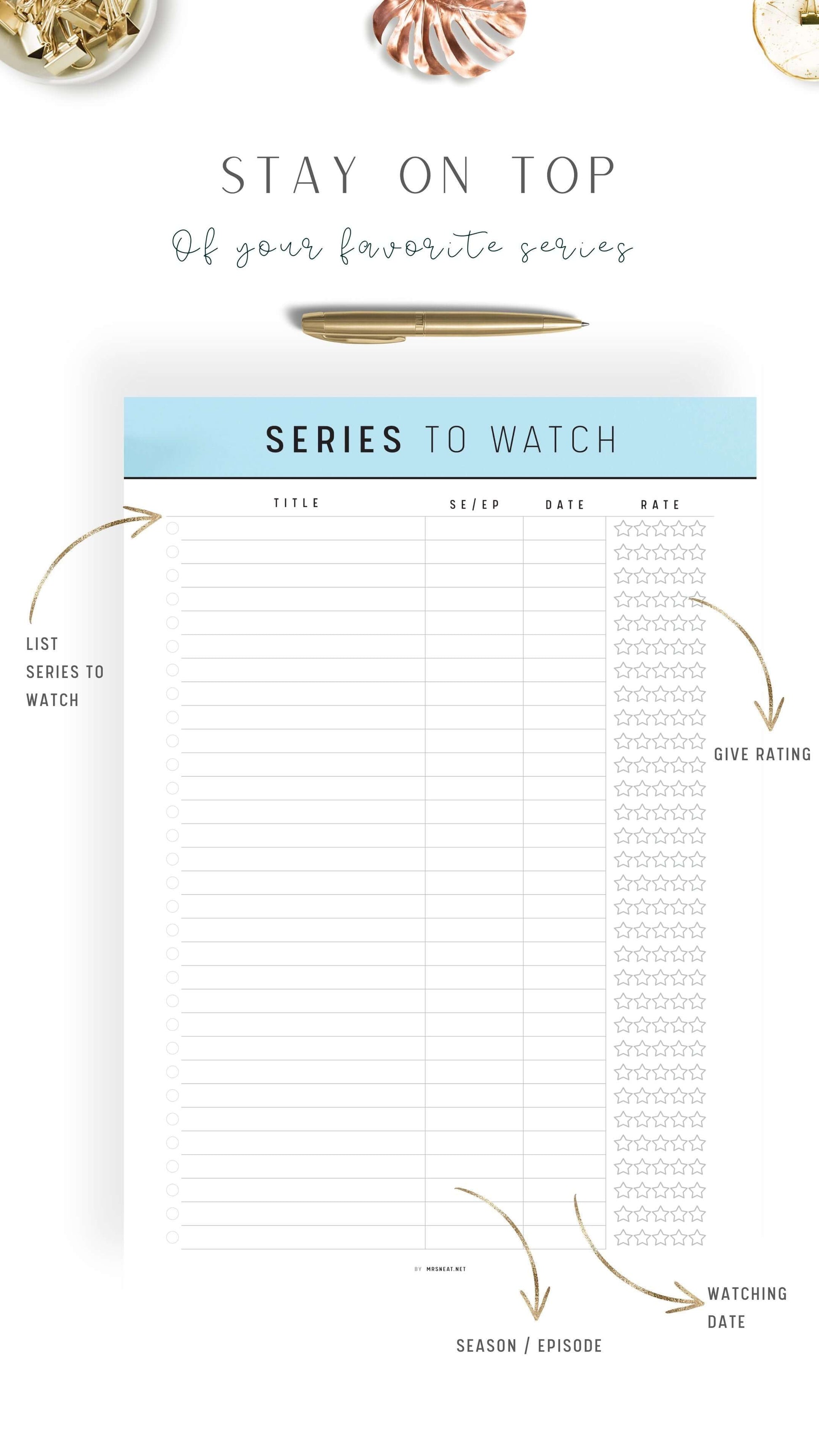 Series To Watch template Printable