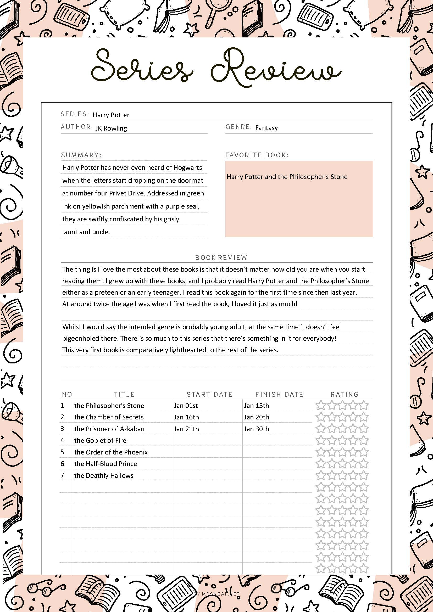 Fillable Book Series Tracker Printable, Book Series List, Book Series Planner, Reading List, Series Tracker, 5 Colors, A4, A5, Letter, Half Letter