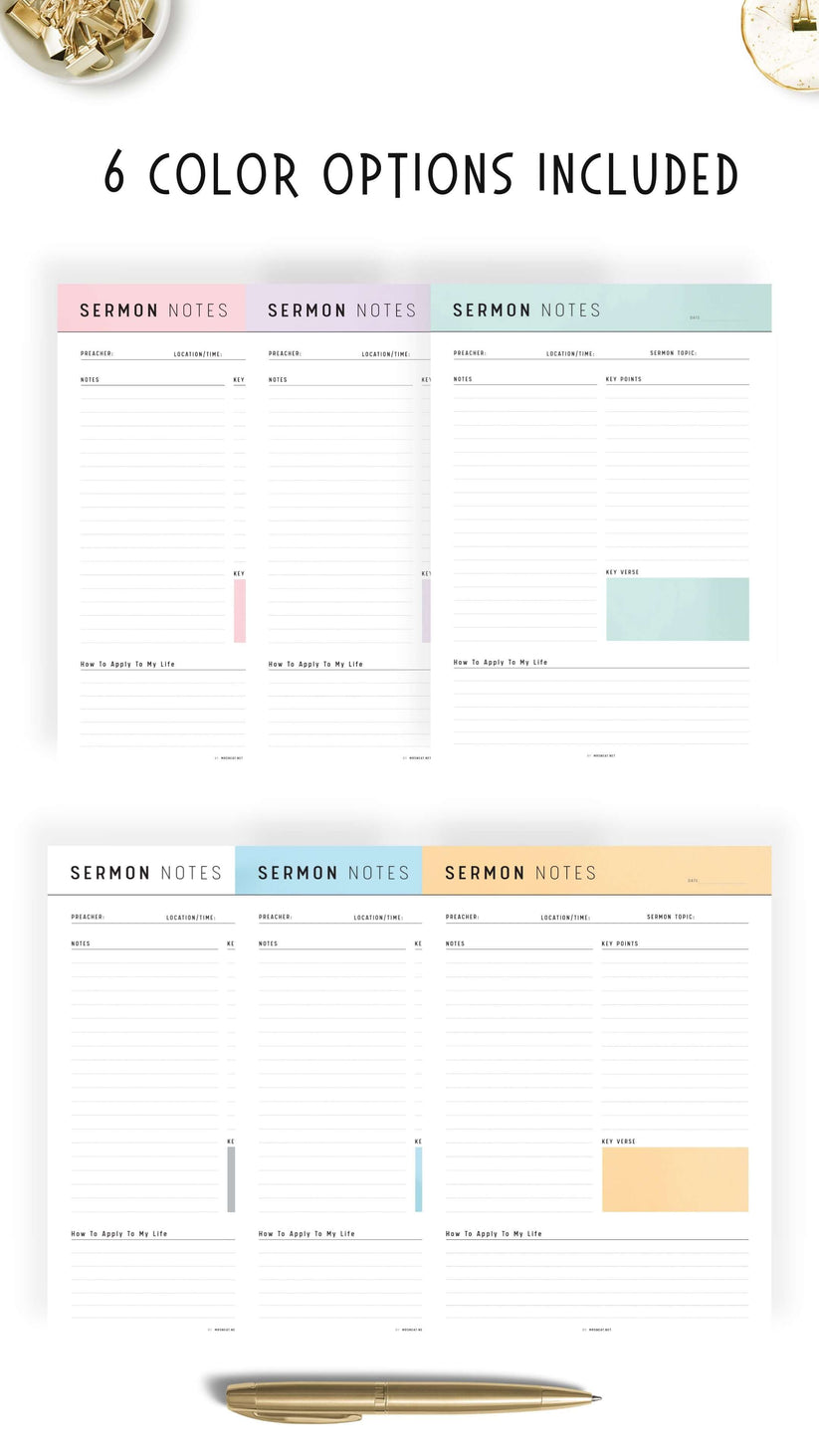Printable Sermon Notes Journal Template Mrsneat
