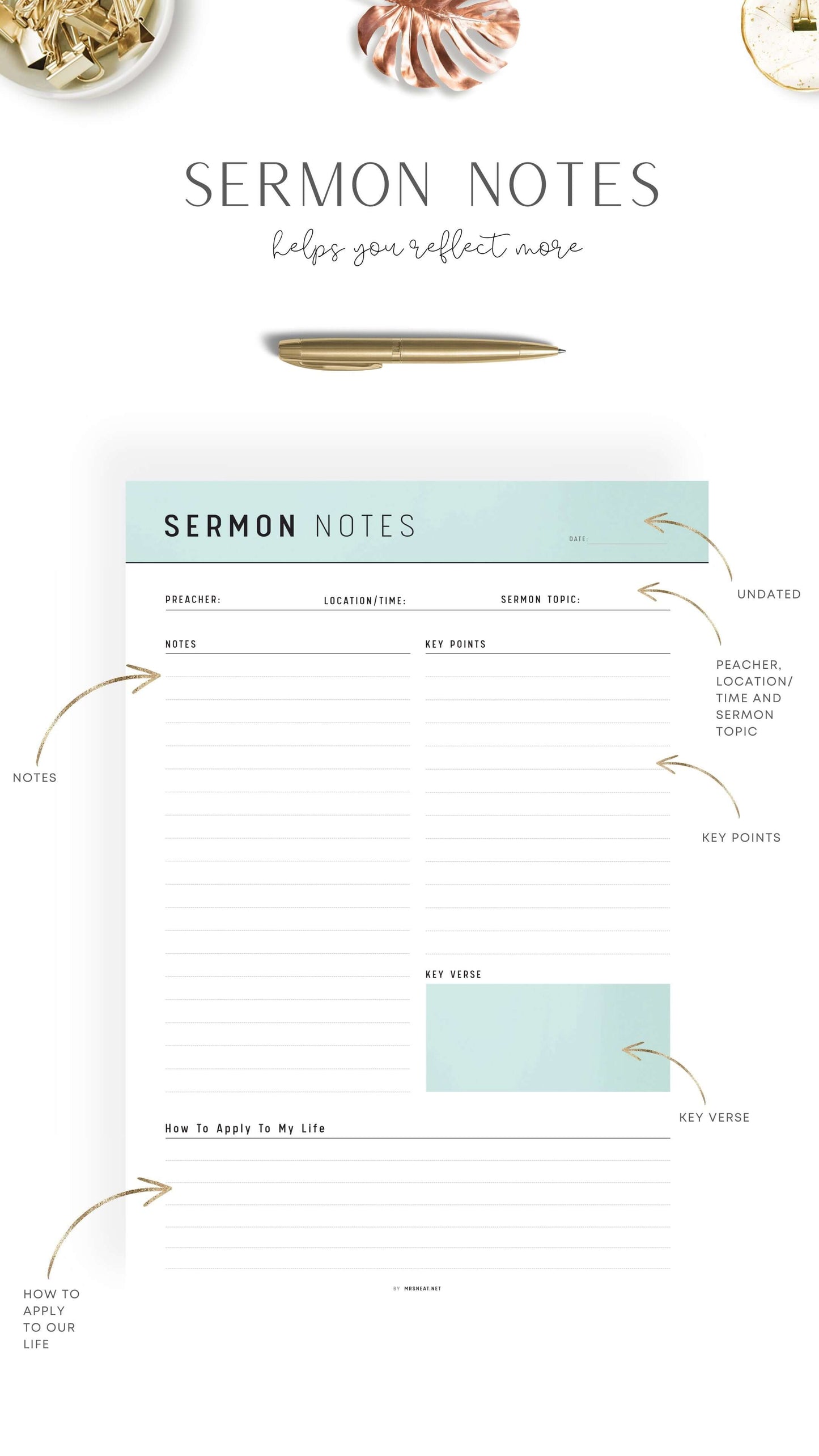 Aesthetic Green Printable Sermon Notes Journal Template