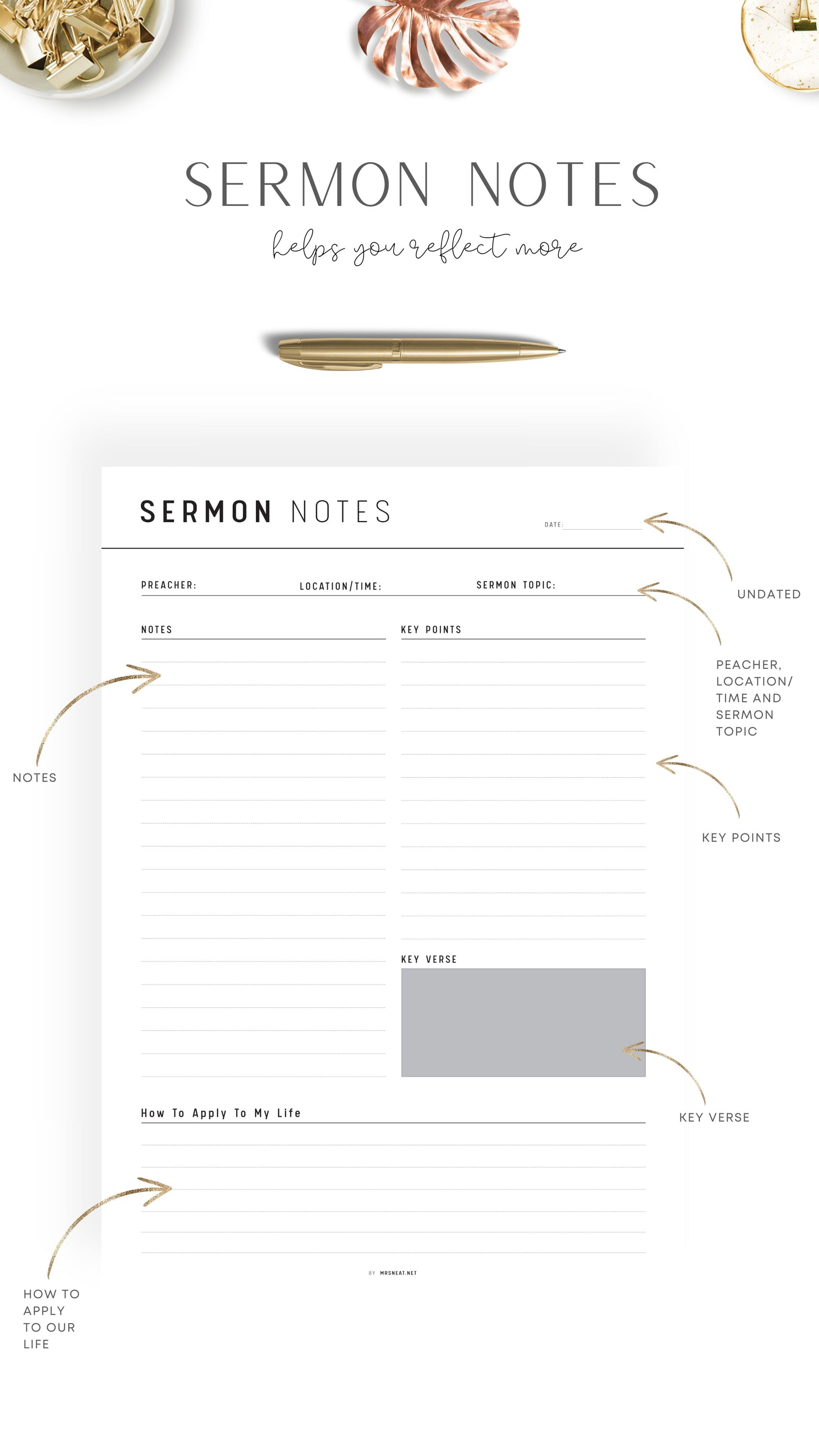 Clean and Minimalist Printable Sermon Notes Journal Template