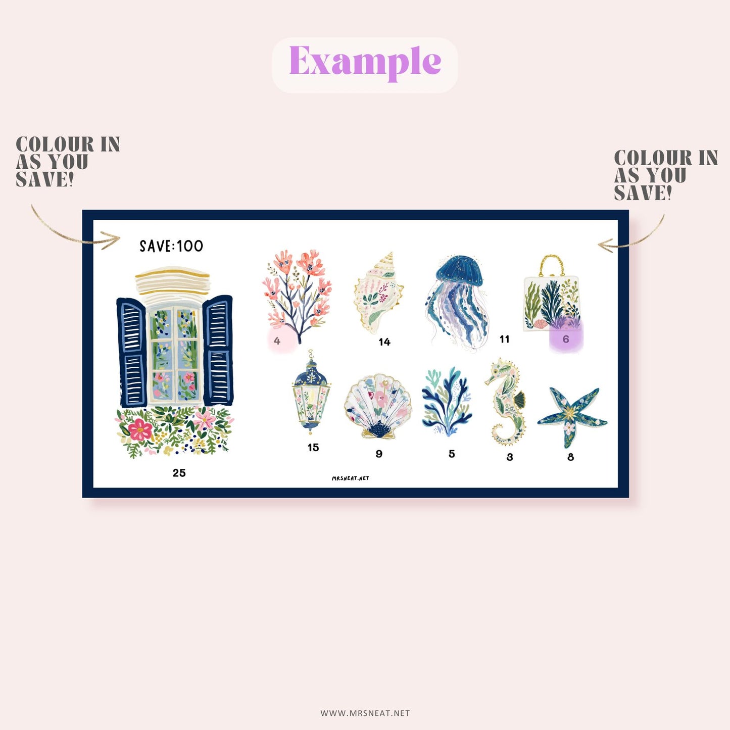 Beautiful Blue Navy A6 tiny mini savings challenges with Sea themed to save 100 for Low Income Budgeting