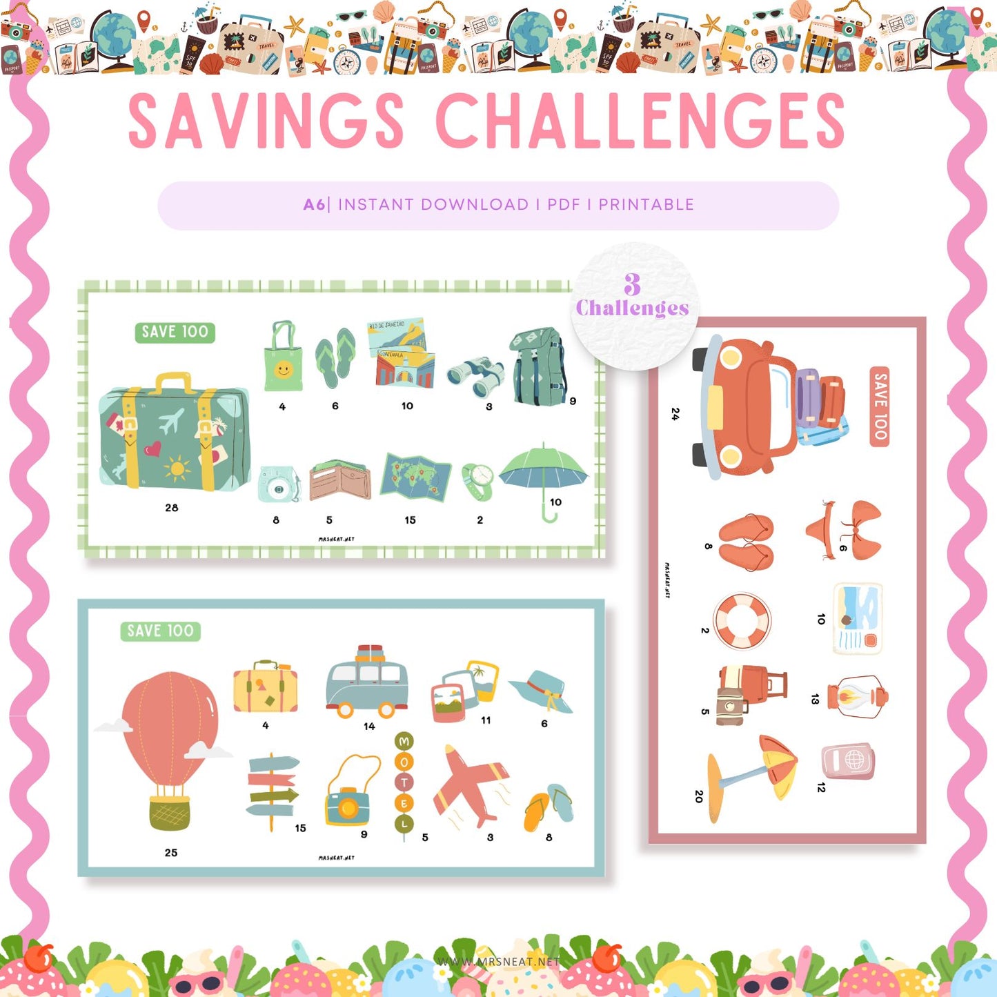 Set of Three Summer Holiday Savings Challenge A6 PRINTABLE (PDF) for  Low Income Budget