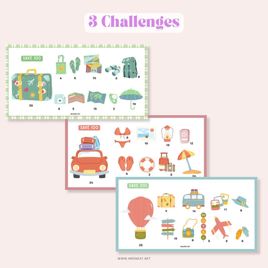 Set of Three Summer Holiday Savings Challenge A6 PRINTABLE (PDF) for Low Income Savings