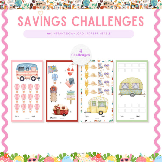 Beautiful Set of Four Summer Holiday Savings Challenge A6 PRINTABLE (PDF)