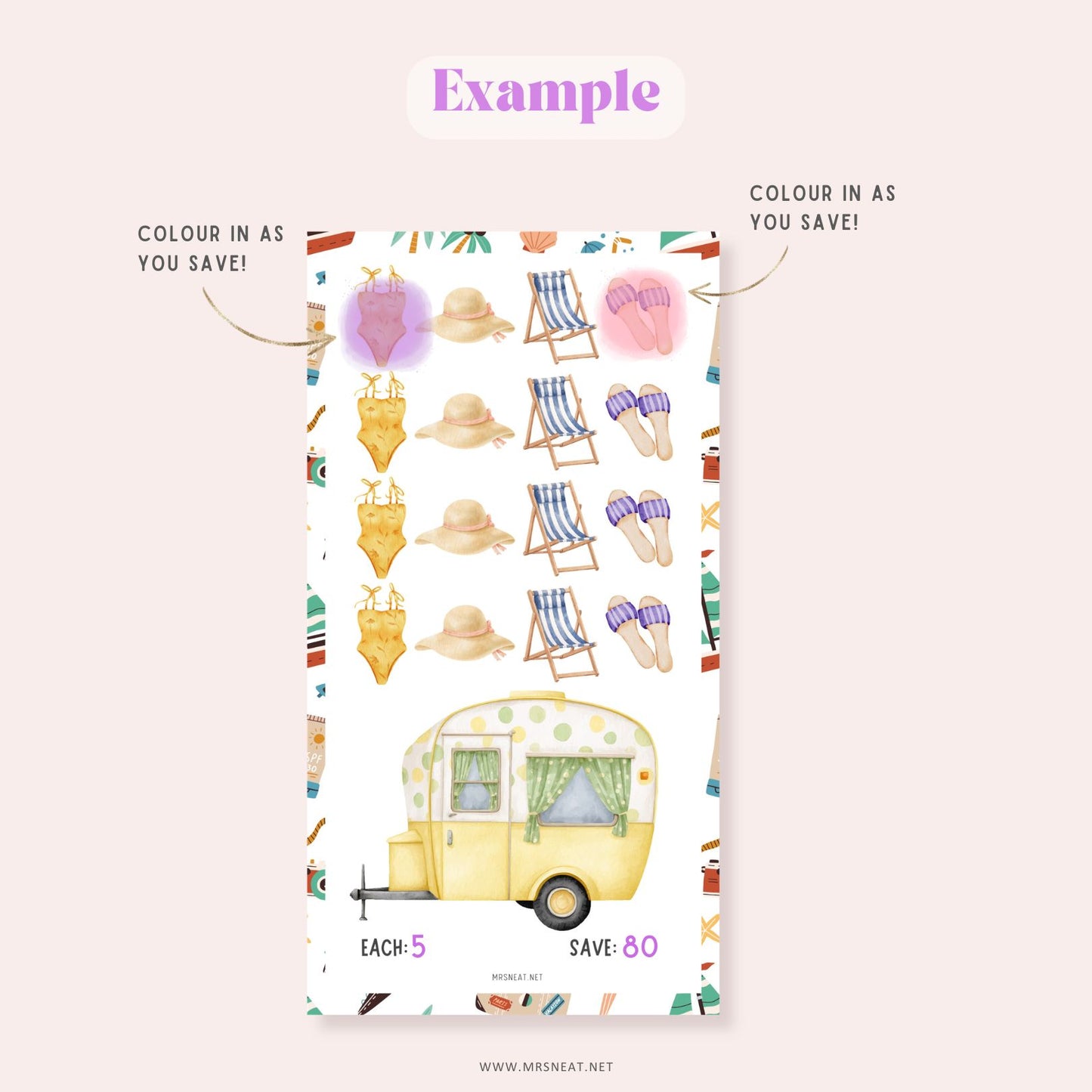 Cute Beautiful Summer Holiday Mini Savings Challenge A6 PRINTABLE (PDF)