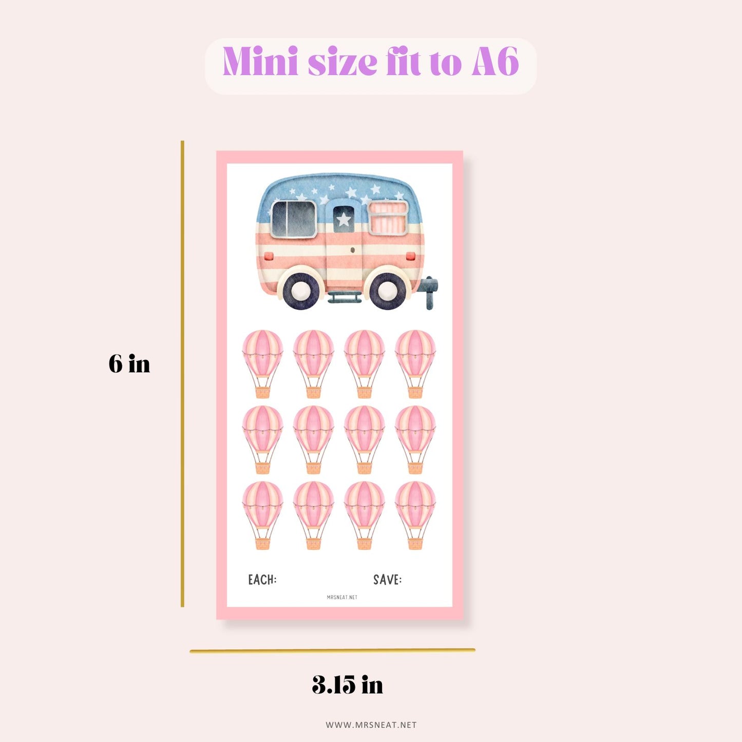 Beautiful Pink  Summer Holiday Tiny Mini Savings Challenge A6 PRINTABLE (PDF)