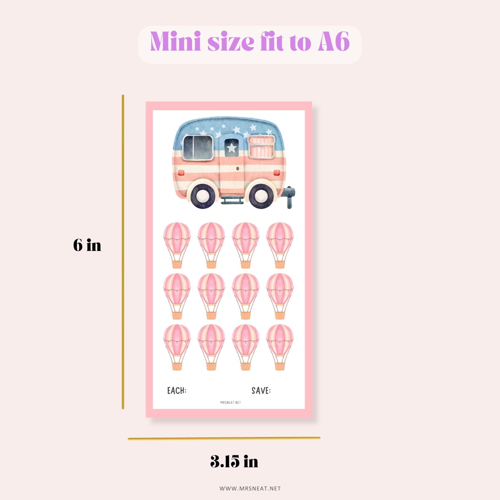 Beautiful Pink  Summer Holiday Tiny Mini Savings Challenge A6 PRINTABLE (PDF)