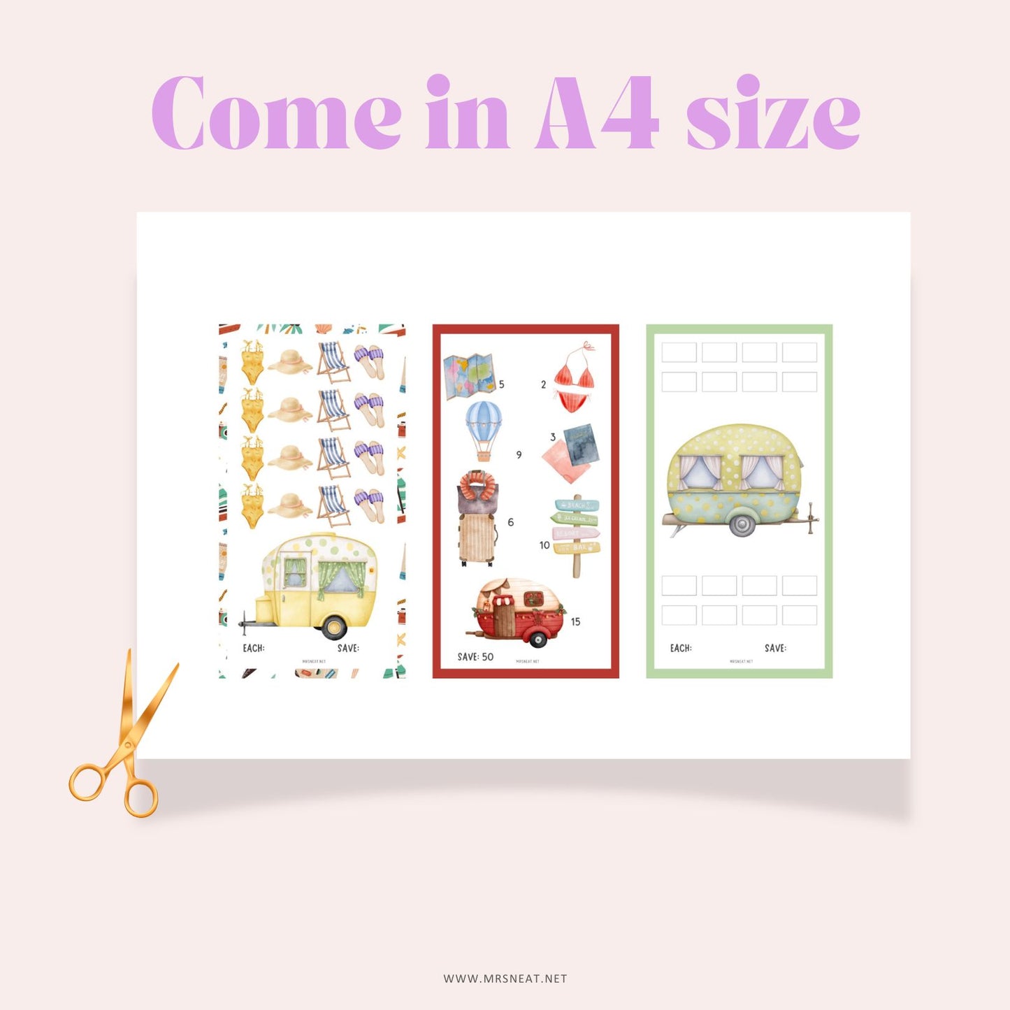 Set of Three Colorful Summer Holiday Tiny Mini Savings Challenge A6 PRINTABLE (PDF)
