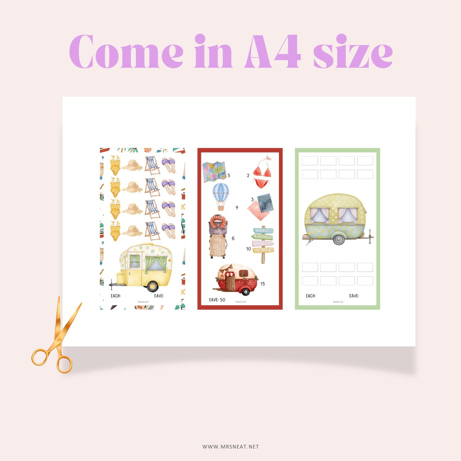 Set of Three Colorful Summer Holiday Tiny Mini Savings Challenge A6 PRINTABLE (PDF)