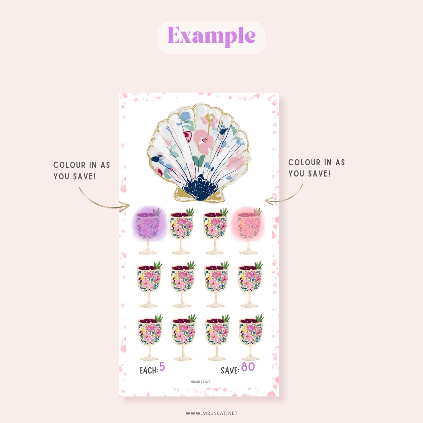 Kawaii pink pastel A6 mini savings challenge beautifully designed printable features stunning sea-themed artwork