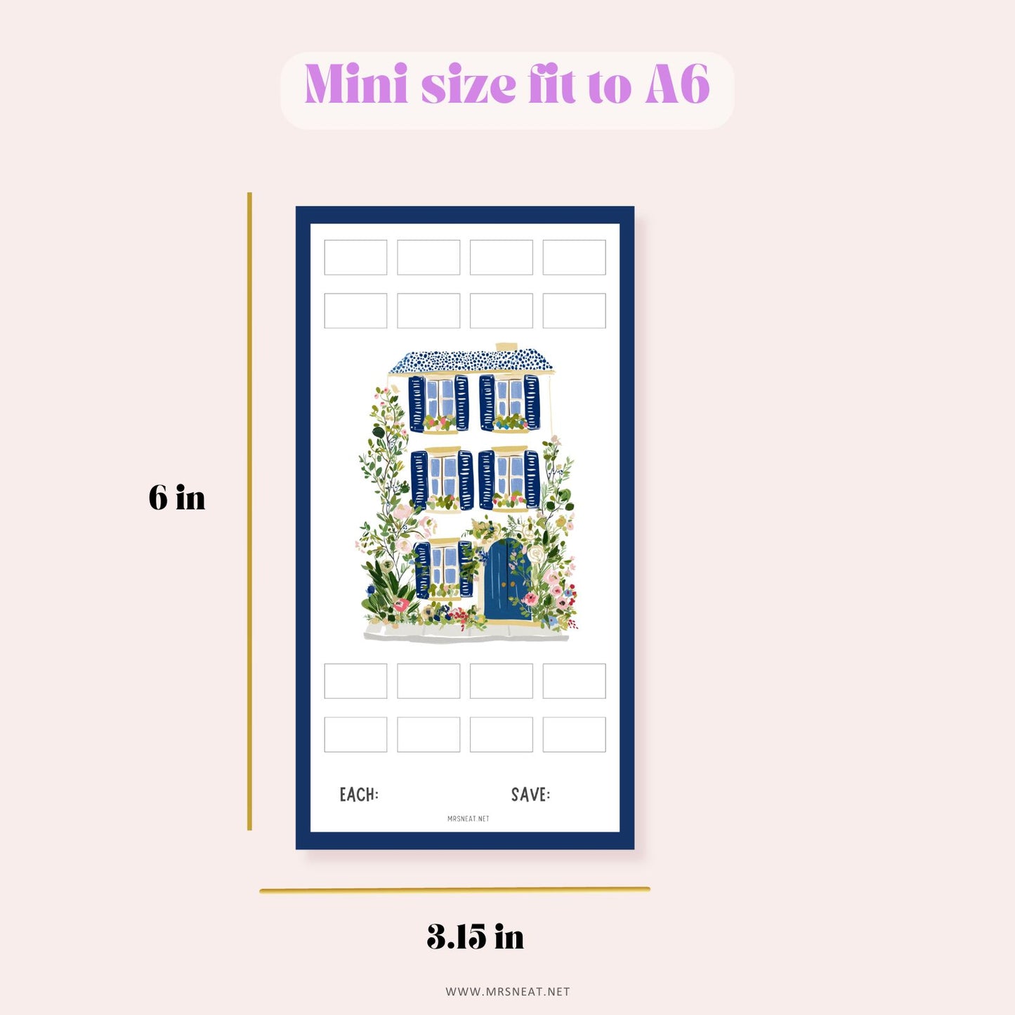 Cute Navy Blue Sea Themed A6 Mini Savings Challenge card to help you stay motivated while saving.
