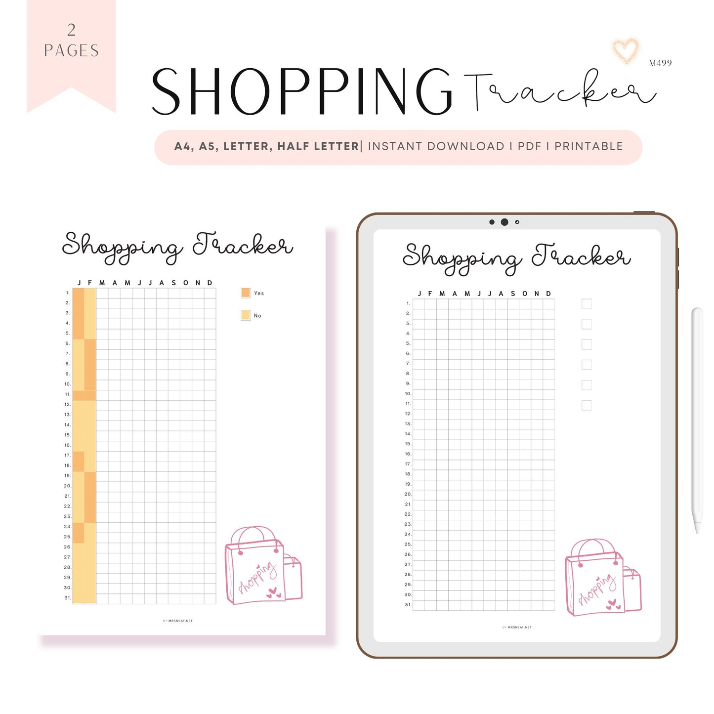 Shopping Tracker Printable PDF, A4, A5, Letter, Half Letter, Pre-filled, Blank Planner, Minimalist Shopping Tracker, Digital Shopping Tracker