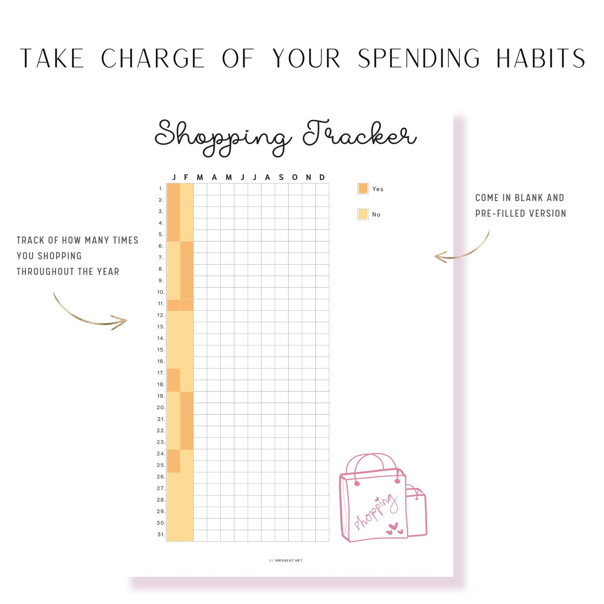 Shopping Tracker Printable PDF, A4, A5, Letter, Half Letter, Pre-filled, Blank Planner, Minimalist Shopping Tracker, Digital Shopping Tracker