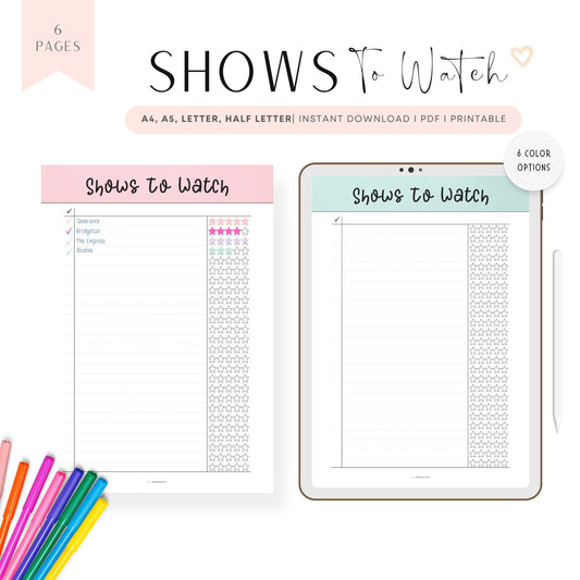 Shows To Watch List Printable