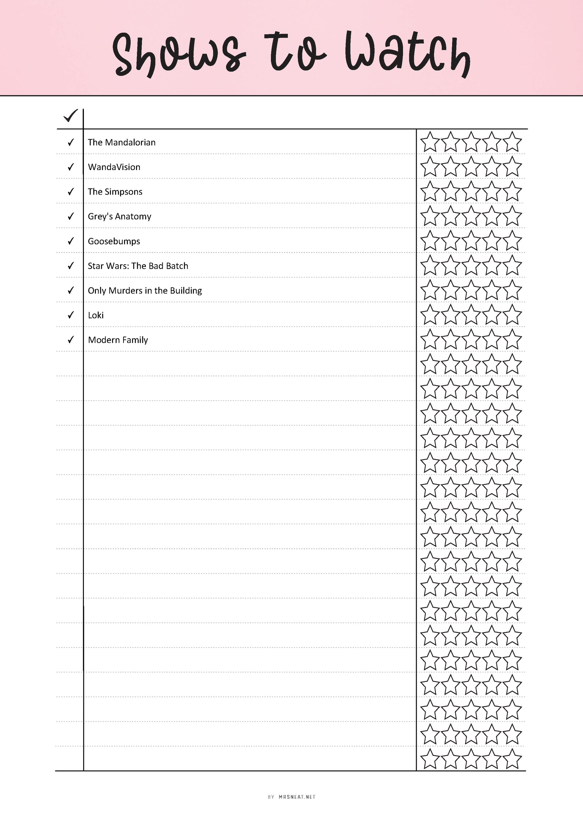 Fillable Shows To Watch Printable, TV Show To Watch List, Shows Tracker, 6 colors, PDF, A4, A5, Letter, Half Letter