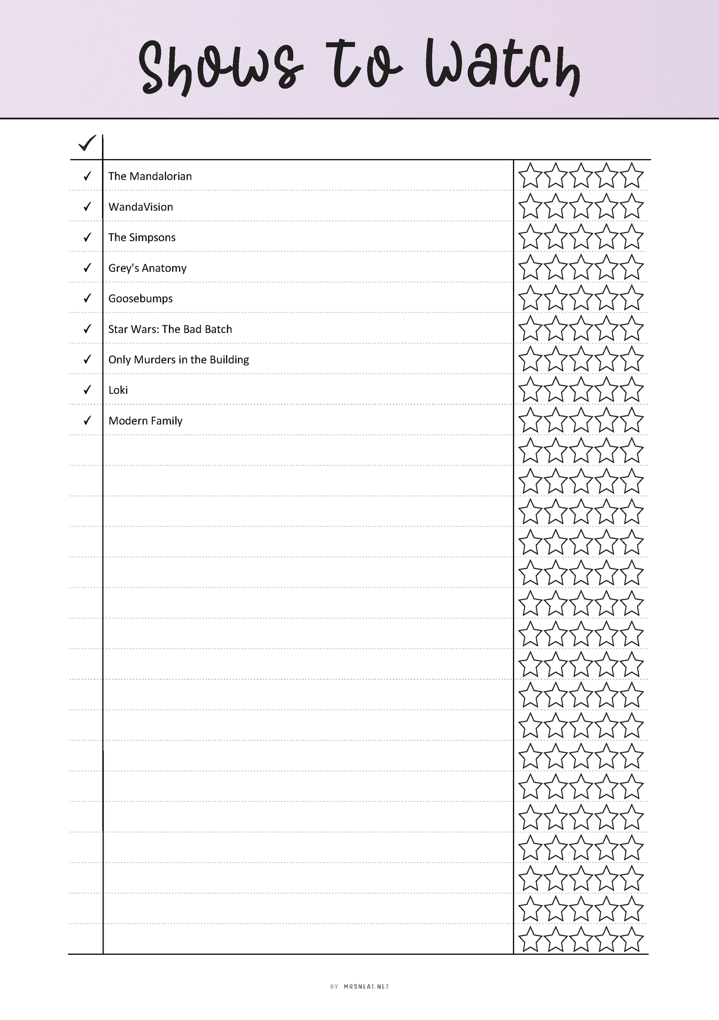 Fillable Shows To Watch Printable, TV Show To Watch List, Shows Tracker, 6 colors, PDF, A4, A5, Letter, Half Letter