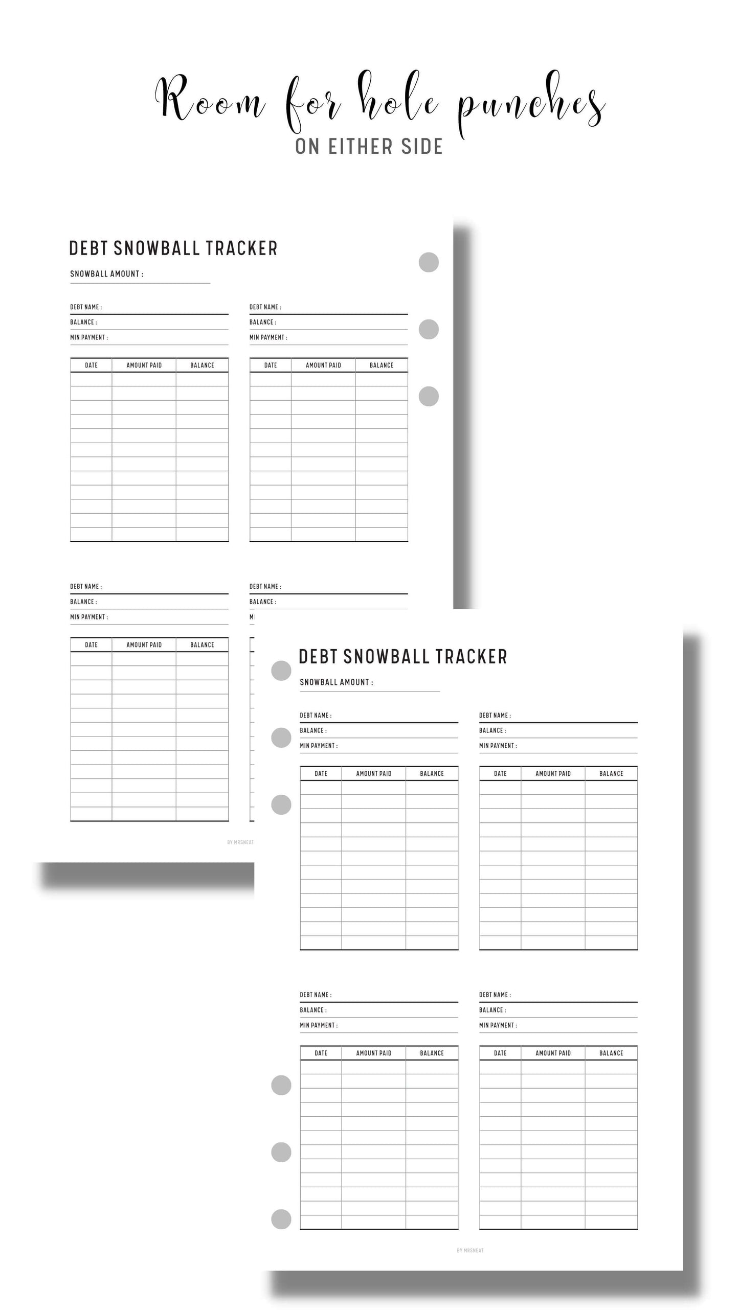 Clean and Minimalist Debt Snowball Tracker Template Printable with Multiple debt in one page