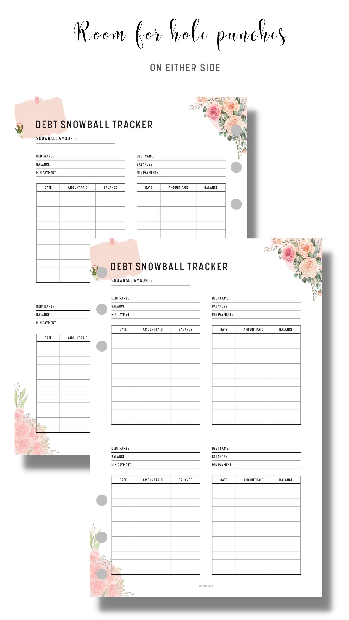 Minimal Floral Debt Snowball Tracker Printable
