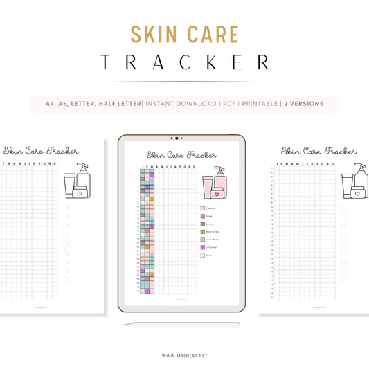 Skin Care Tracker, PRINTABLE Journal Page, Beauty Routine, Skincare Tracker, Skin Care Log, Skincare Routine, Printable Planner Page, Pre-filled and Blank, 2 versions, A4, A5, Letter, Half Letter, Digital Planner