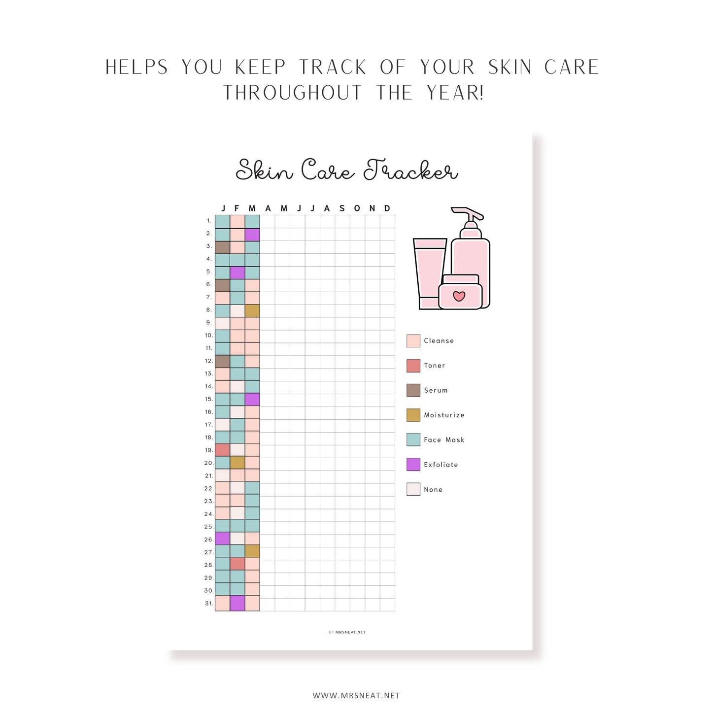 Skin Care Tracker, PRINTABLE Journal Page, Beauty Routine, Skincare Tracker, Skin Care Log, Skincare Routine, Printable Planner Page, Pre-filled and Blank, 2 versions, A4, A5, Letter, Half Letter, Digital Planner